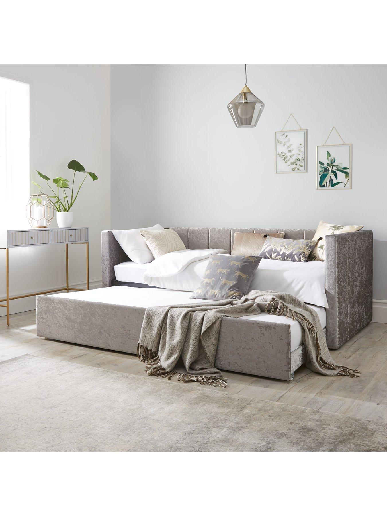 Very Home Connie Crushed Velvet Day Bed with Low Level Trundle and Mattress Options (Buy and SAVE!)- FSC® Certified