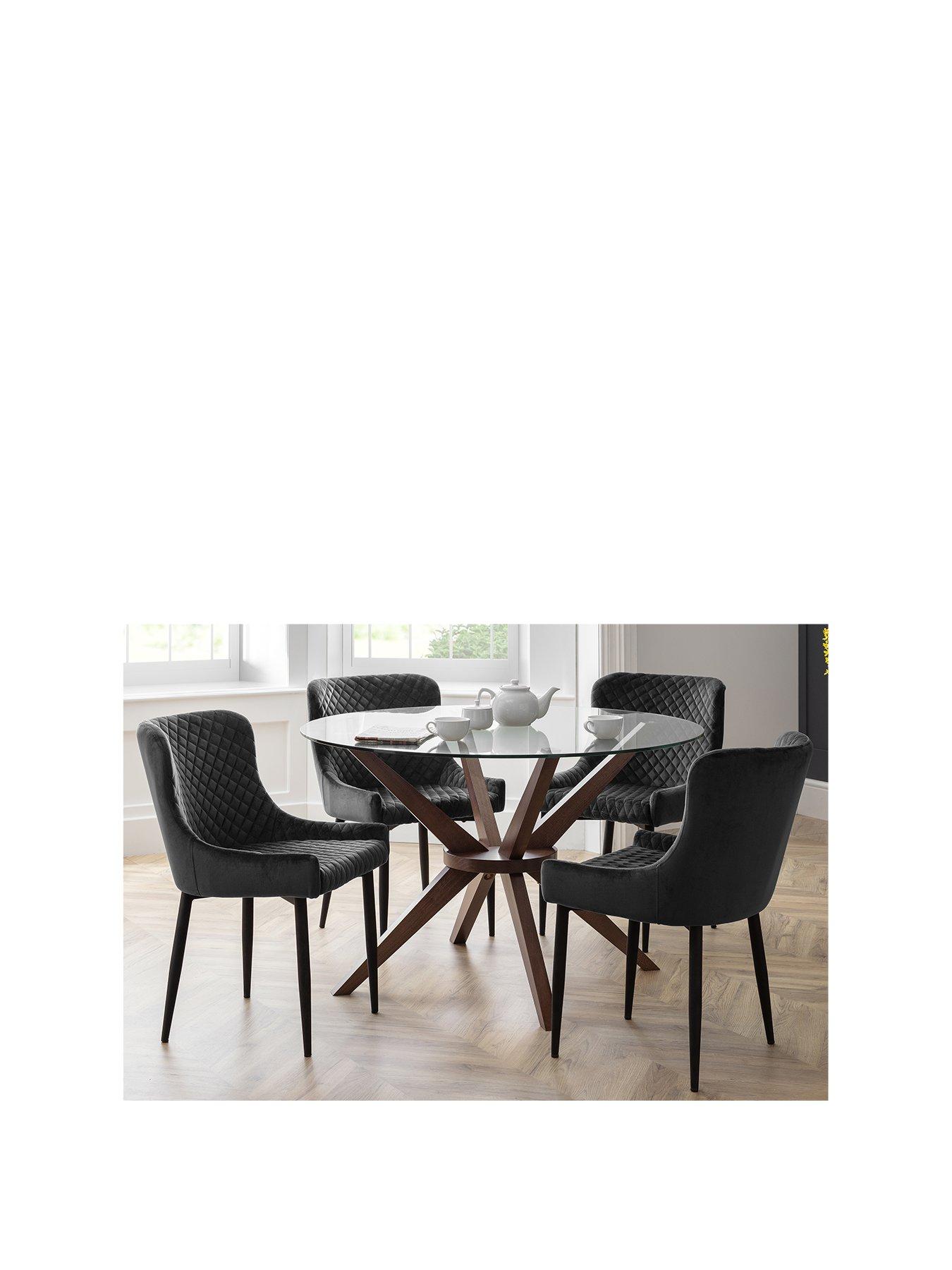 julian-bowen-set-of-chelsea-120nbspcm-round-glass-top-diningnbsptable-4-luxe-grey-chairsfront