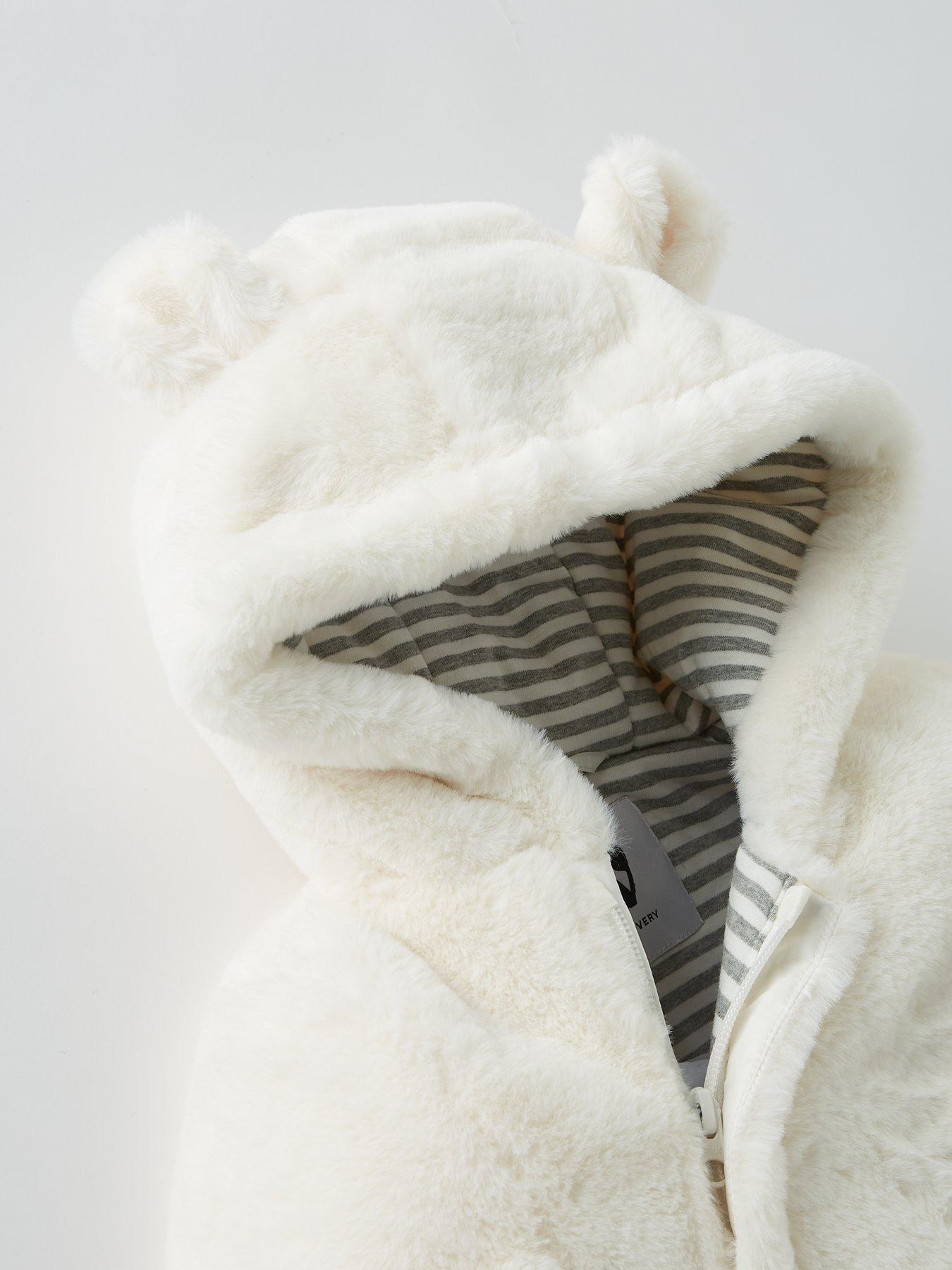Image 3 of 3 of The Very Collection Baby Unisex Faux Fur Cuddle Suit - Ivory