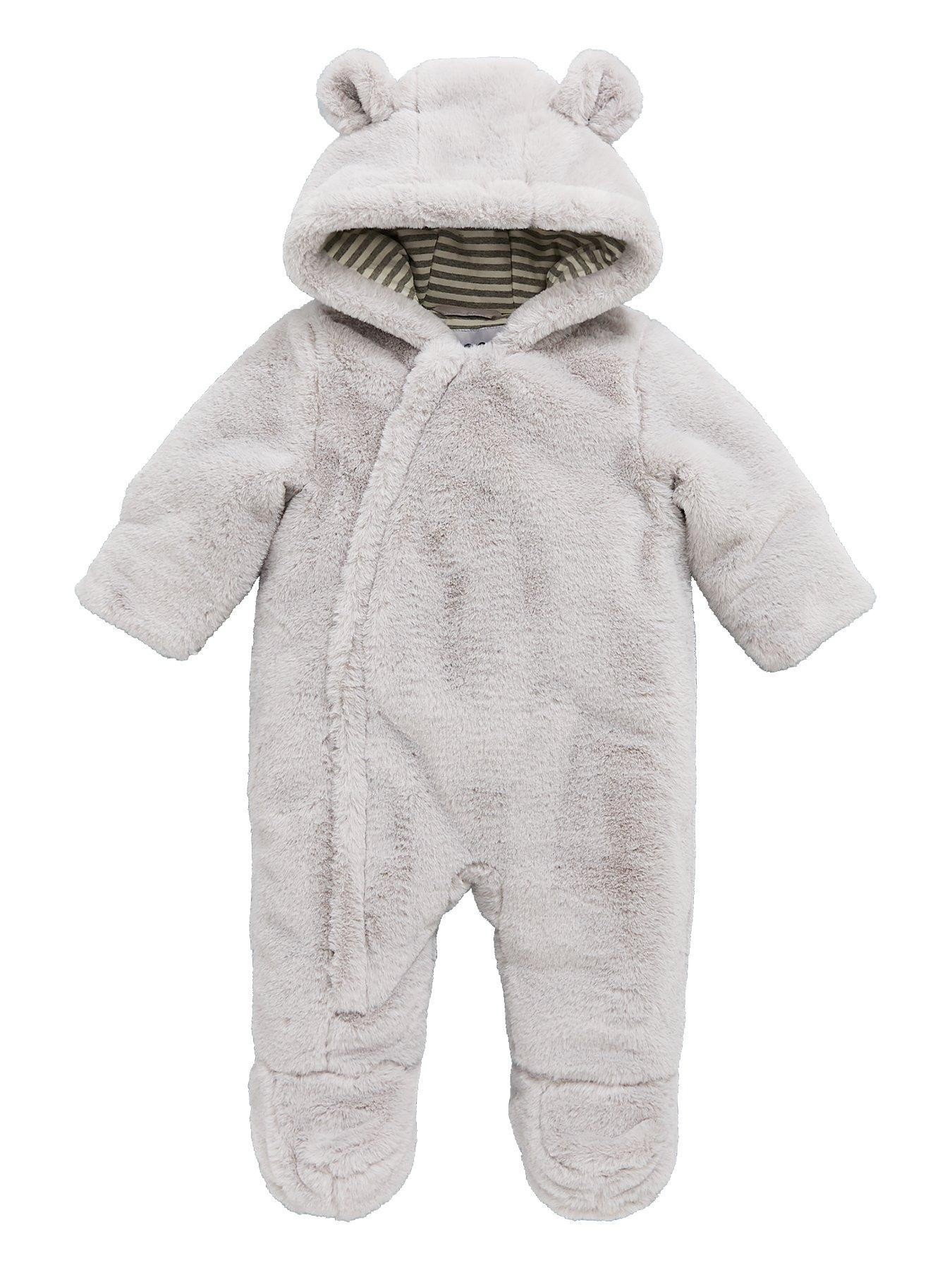 Image 1 of 3 of The Very Collection Baby Unisex Faux Fur Cuddle Suit - Grey