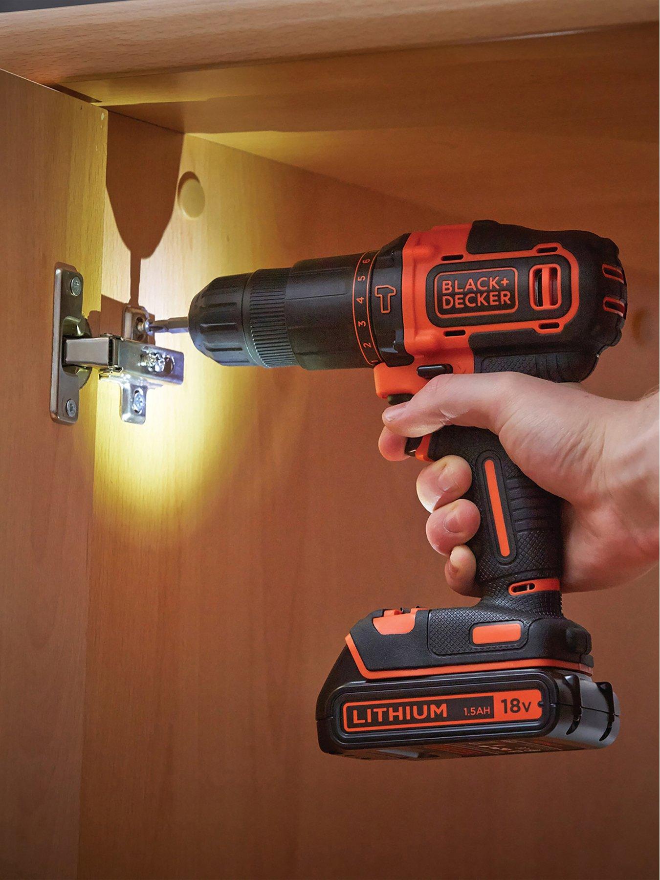 black-decker-18v-2-gear-hammer-drill-with-toolbox-and-104-accessory-setoutfit