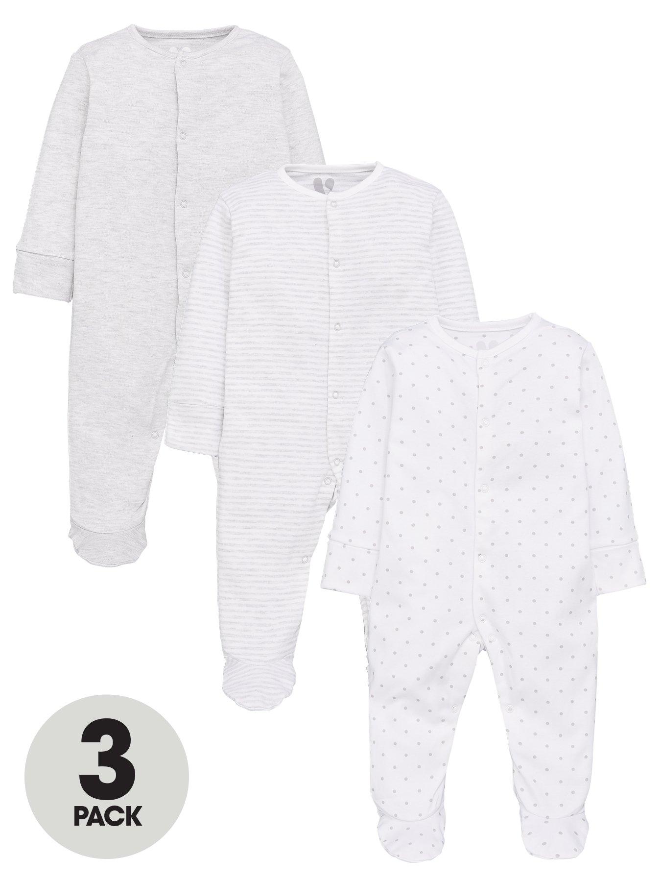The Very Collection Baby Unisex 3 Pack Essentials Sleepsuits (Newborn - 18-24 Months) - White