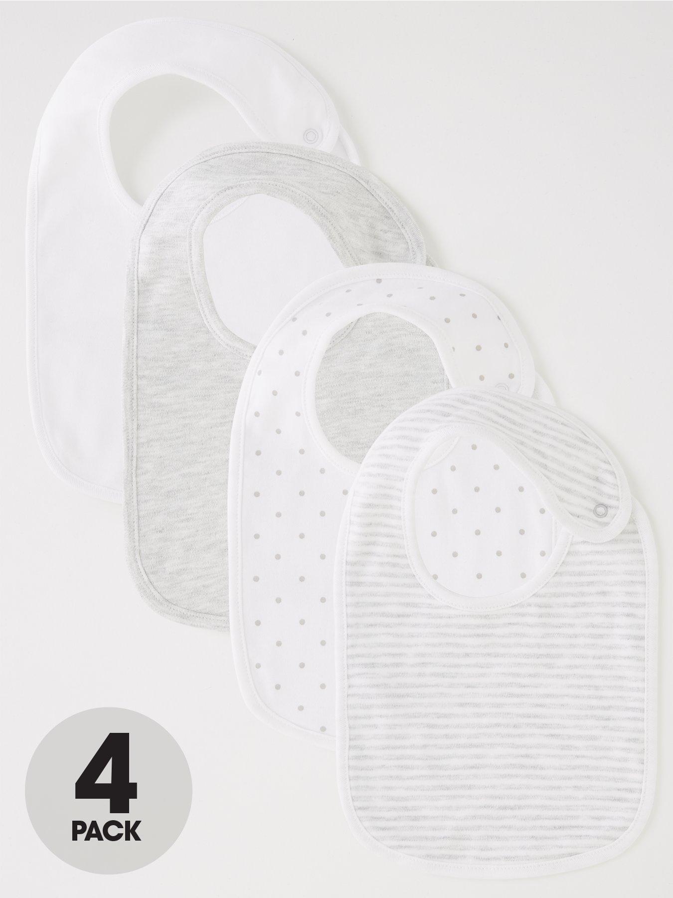 The Very Collection Baby Unisex 4 Pack Spot Bibs - Grey/White
