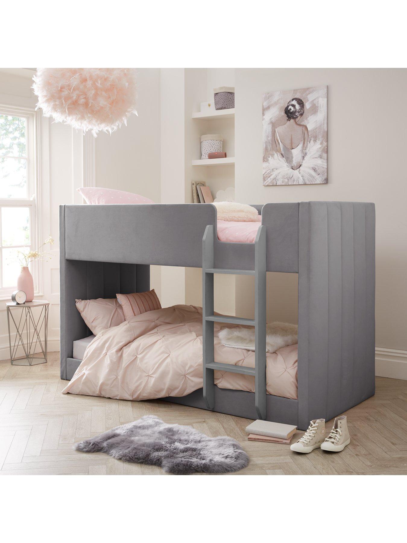 Image of Very Home Panelled Velvet Bunk Bed with Mattress Options (Buy  &  SAVE!) - Grey