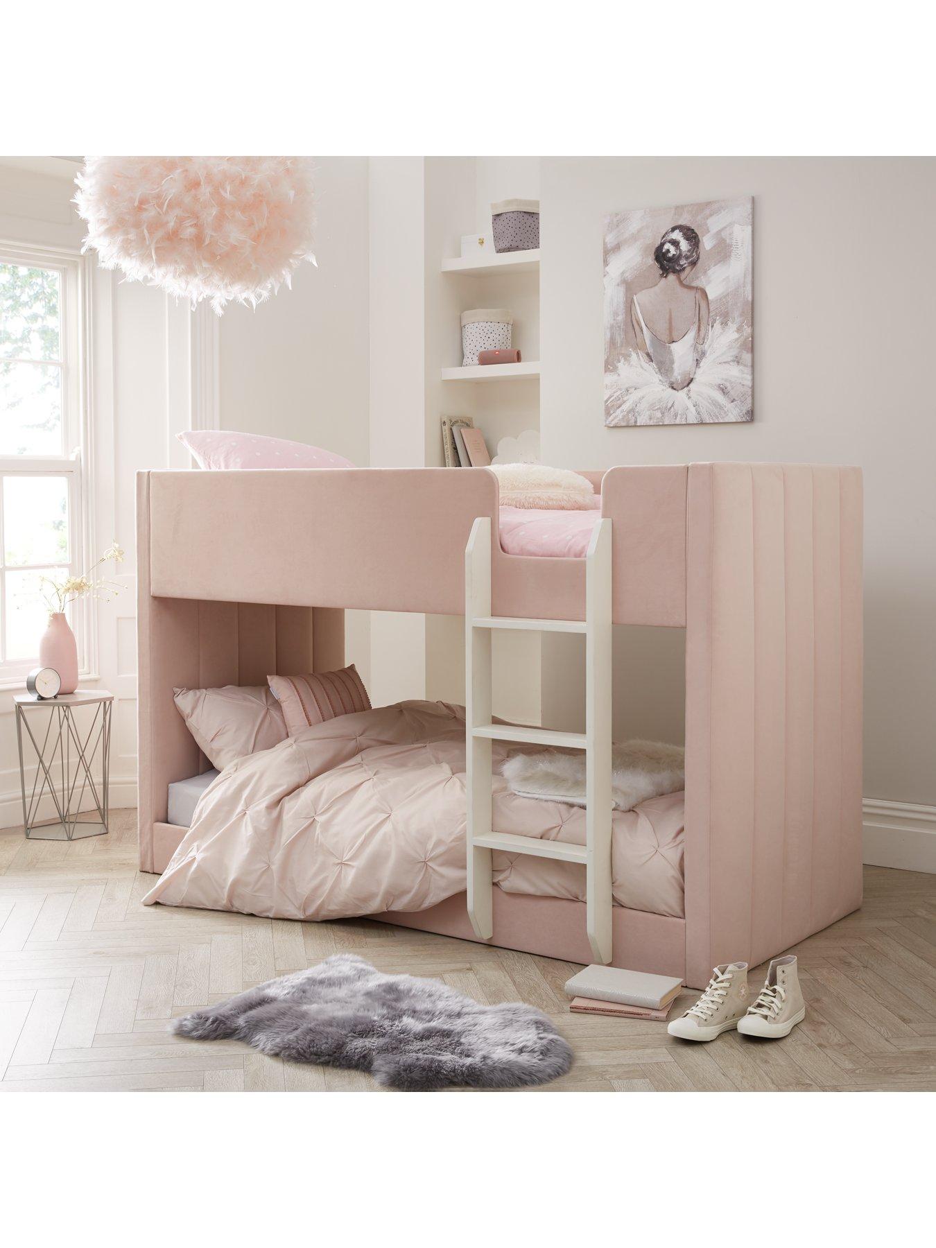 Image of Very Home Panelled Velvet Bunk Bed with mattress Options (Buy  &  SAVE!) - Pink