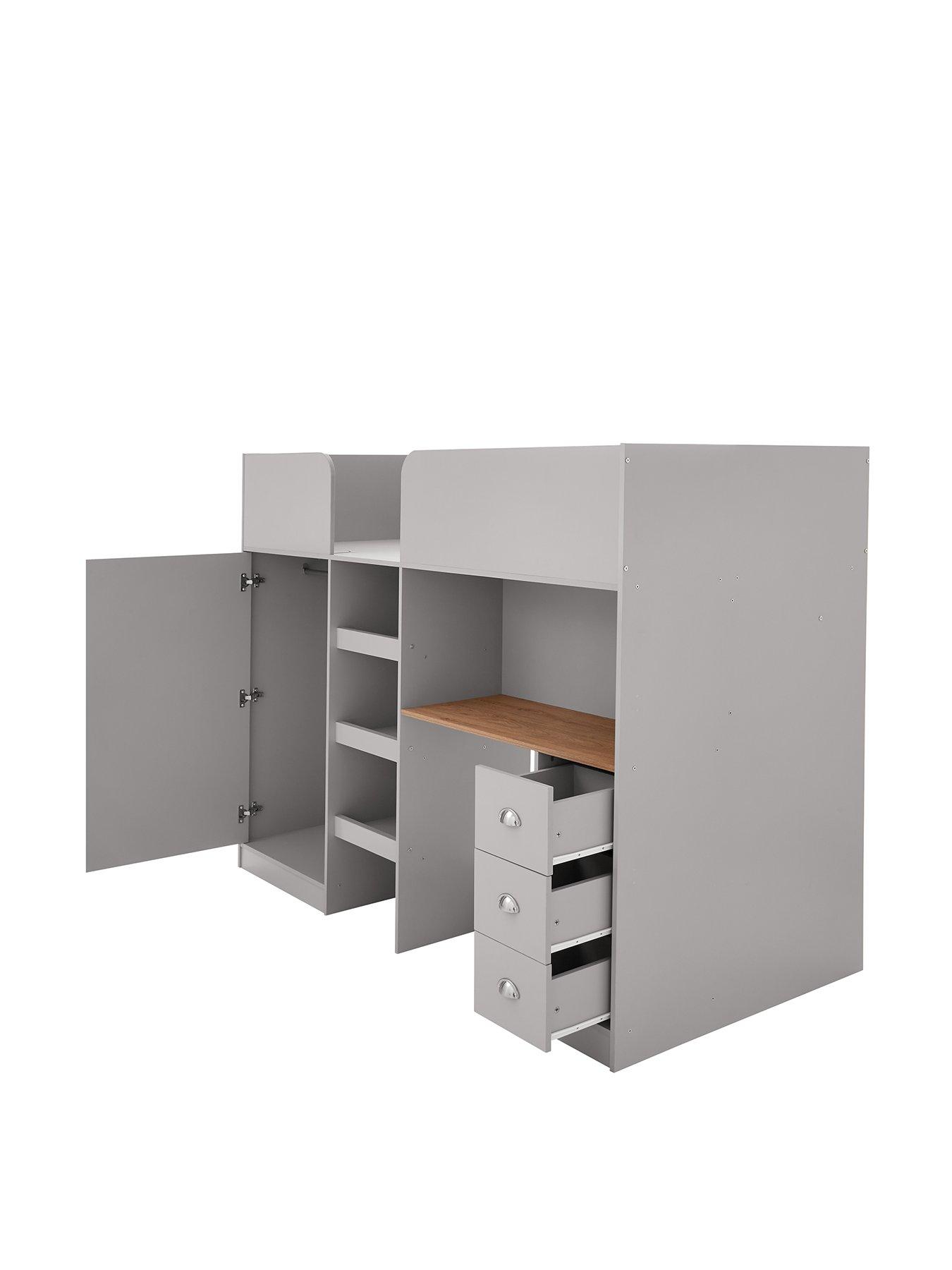 Image 3 of 6 of Very Home Atlanta High Sleeper with Desk, Drawers and Wardrobe with Mattress Options (Buy and SAVE!) - Grey