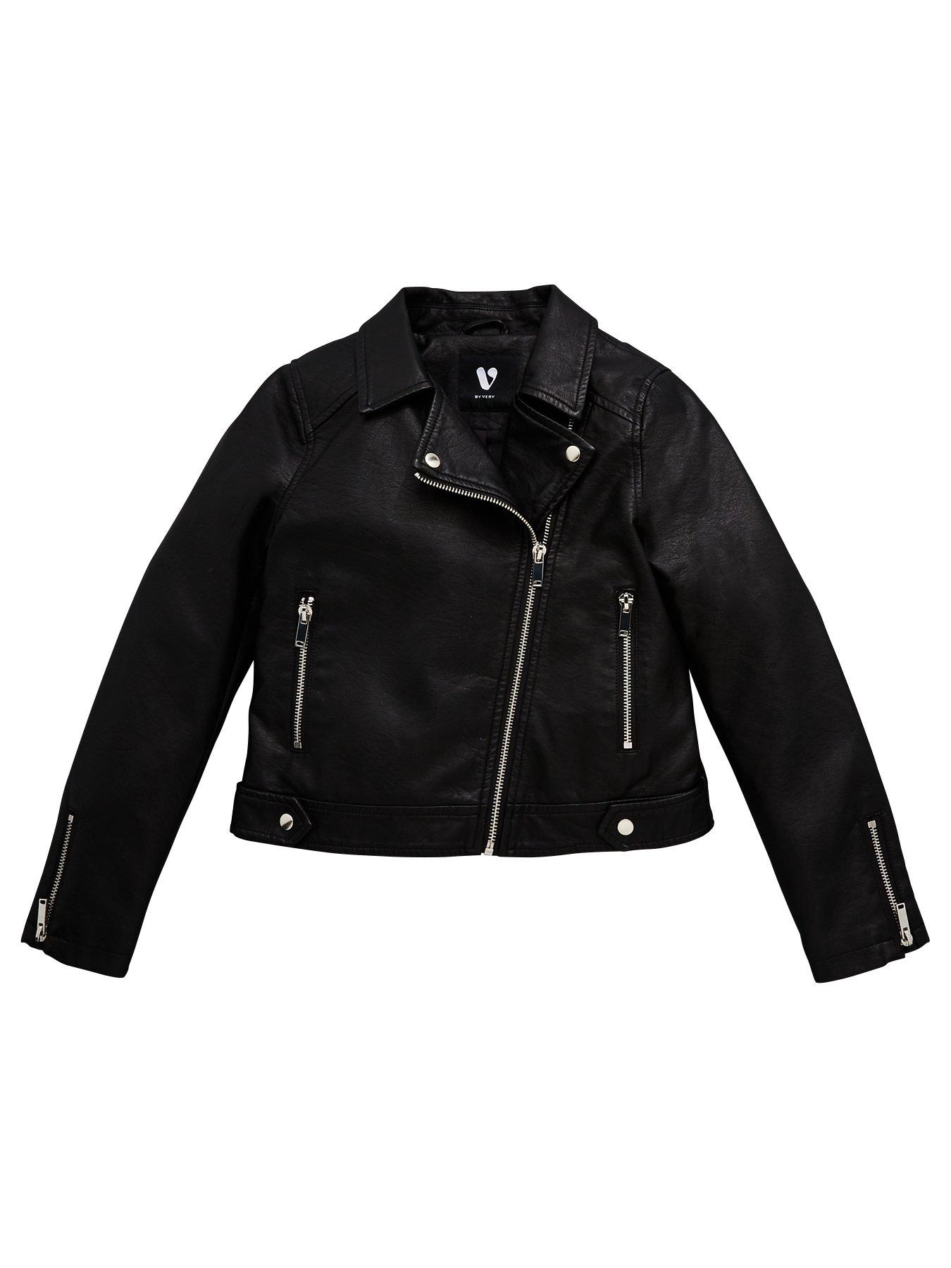 V by Very Girls PU Biker Jacket Black Very Ireland