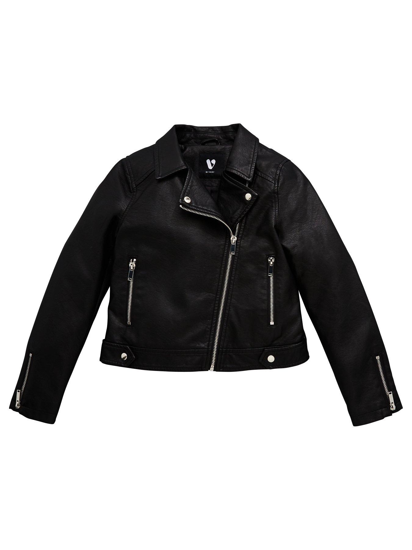 V by Very Girls PU Biker Jacket - Black
