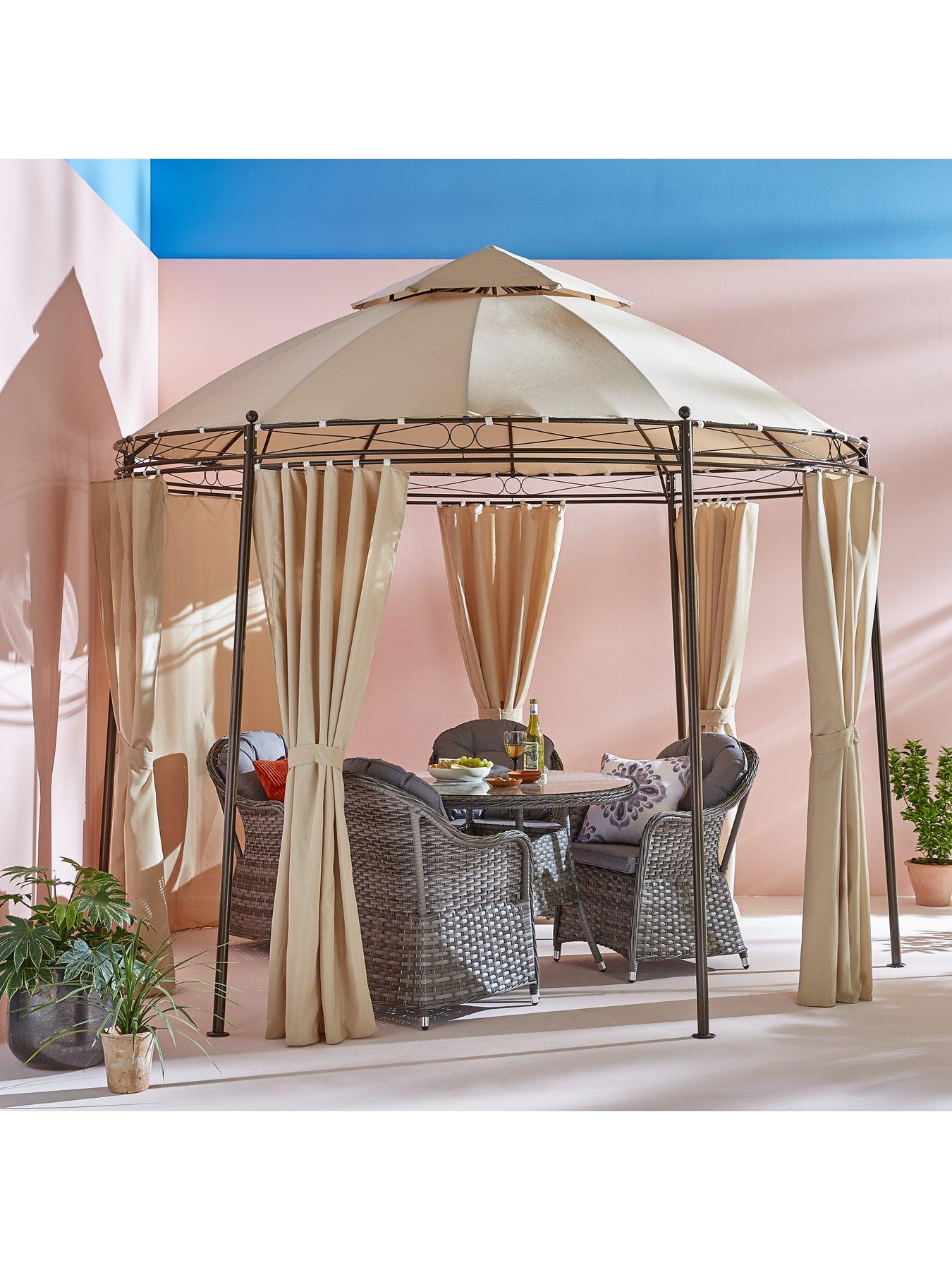 the-very-collection-3m-roundnbspsteel-showerproof-gazebo-with-sides-sturdy-steel-frame