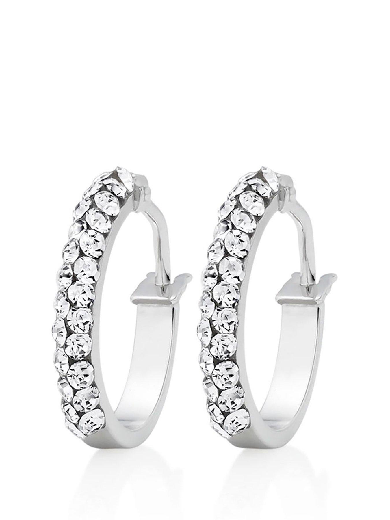 Beaverbrooks 9ct White Gold Crystal Hoop Earrings