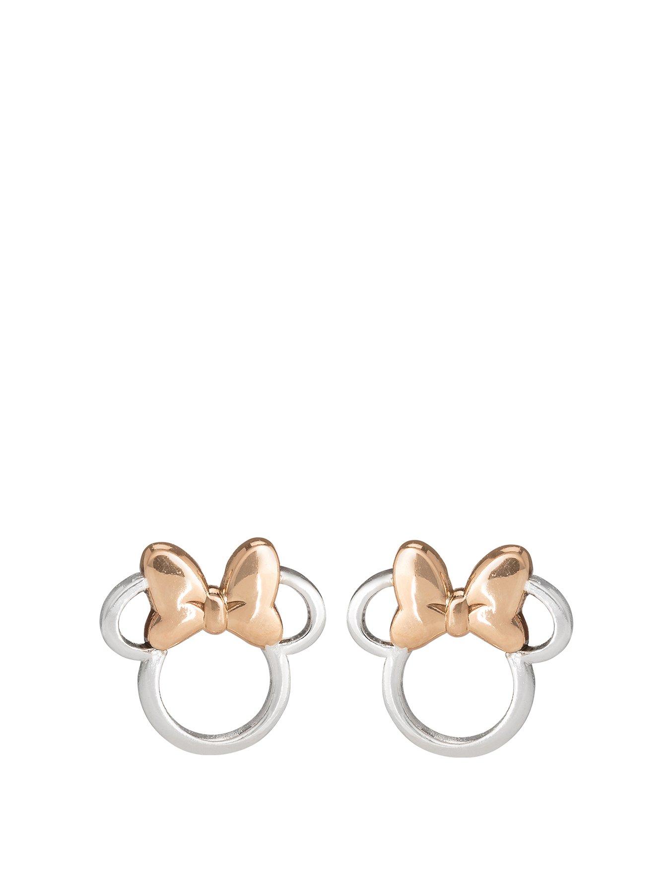 Image of Disney Minnie Mouse Sterling Silver and Rose Gold Bow Stud Earrings