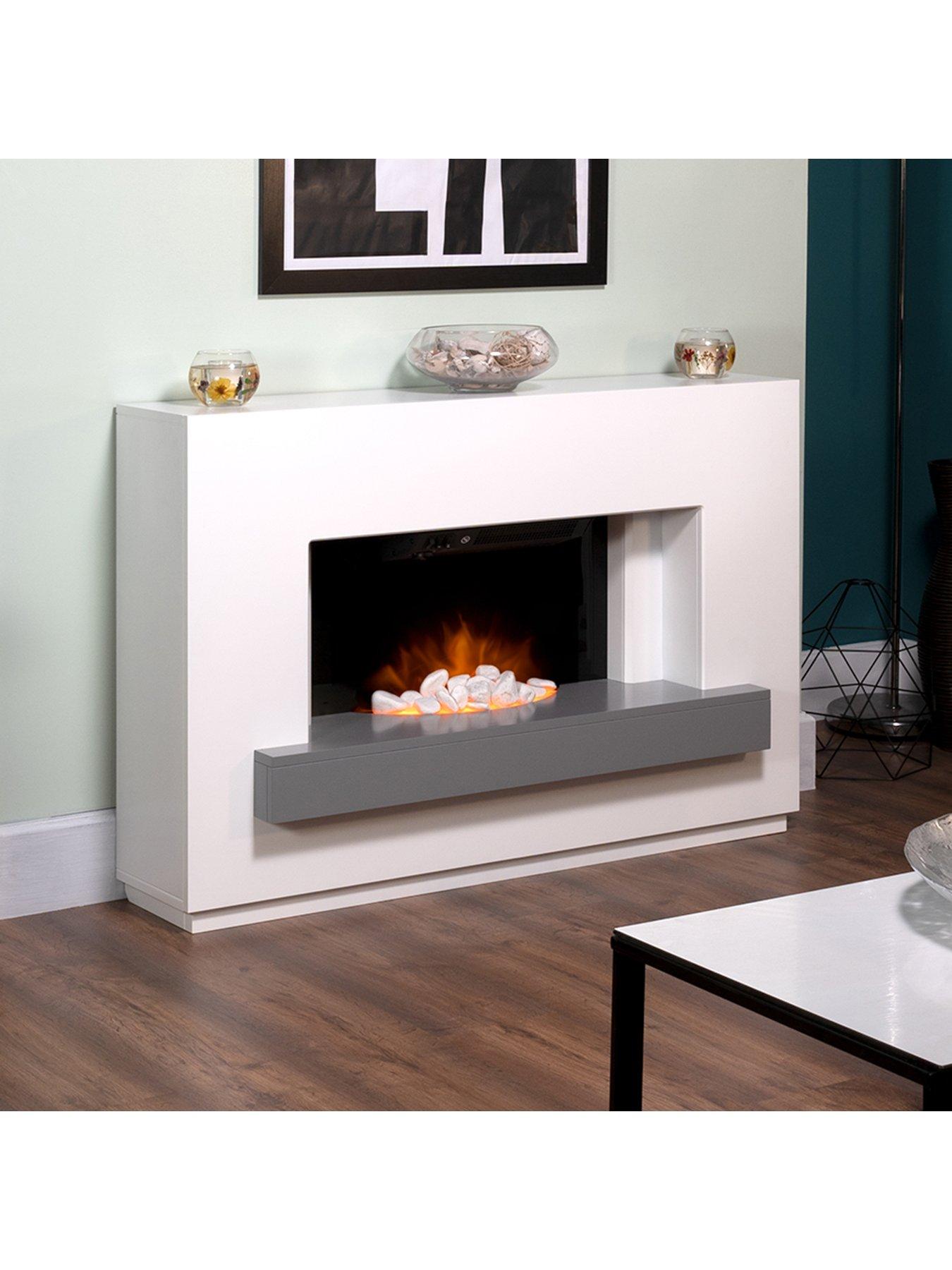 Image 5 of 5 of Adam Fires & Fireplaces Sambro White &amp; Grey Electric Suite
