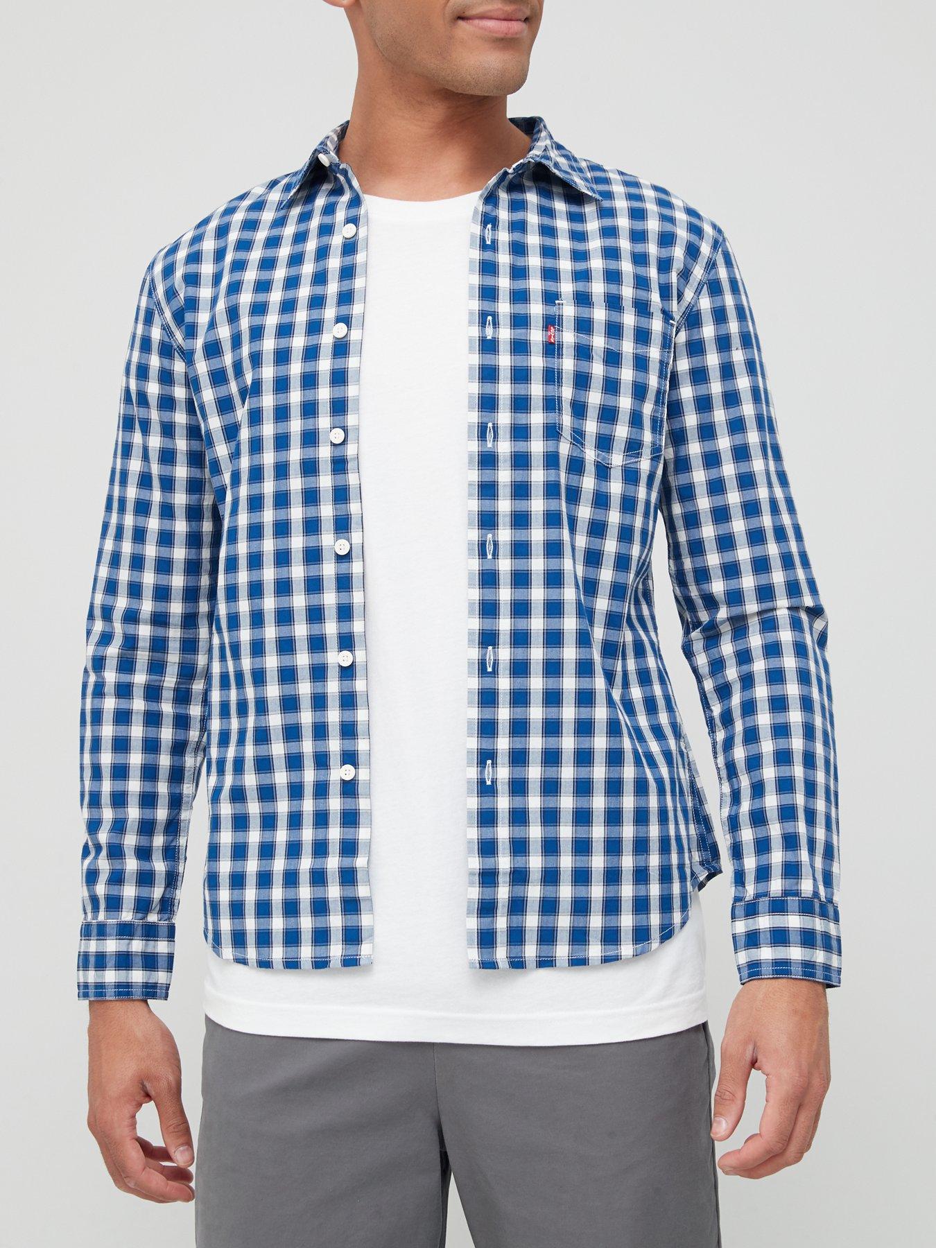 Image 1 of 4 of Levi's One Pocket Check Slim Shirt - Blue