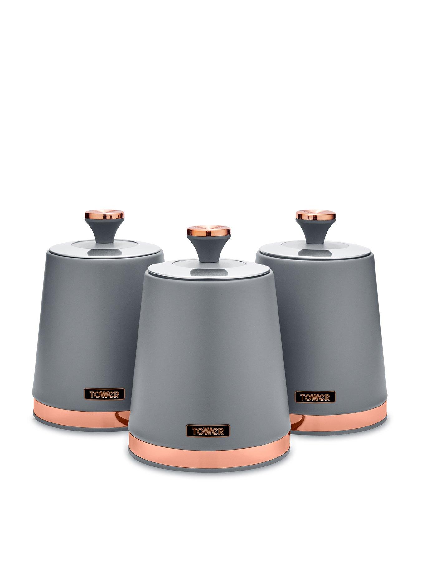 Image 1 of 5 of Tower Cavaletto Storage Canisters in Grey &ndash; Set of 3