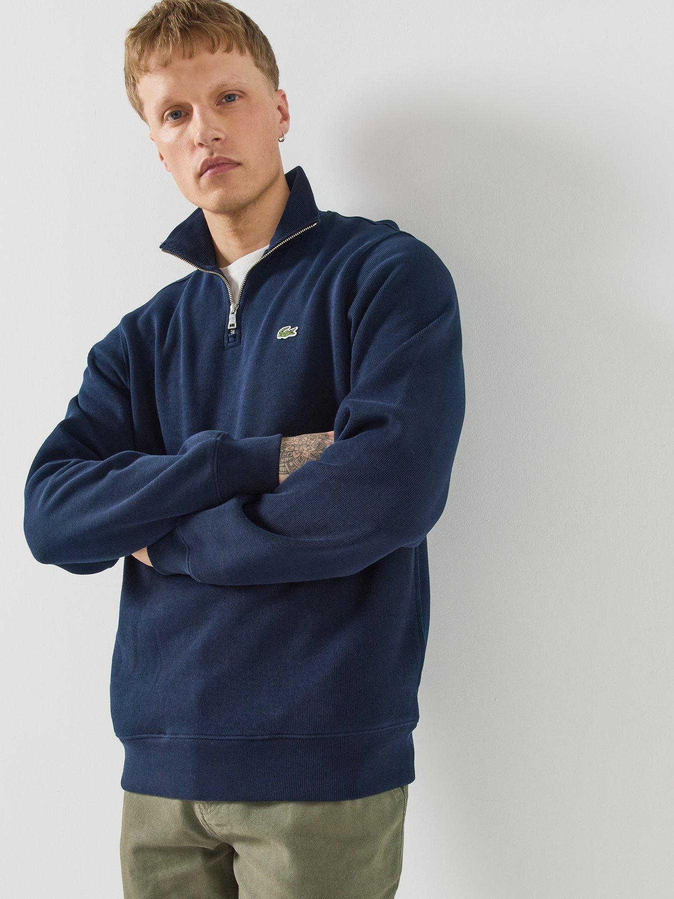 Image 1 of 6 of Lacoste Fleece Quarter Zip Sweat Top - Dark Blue