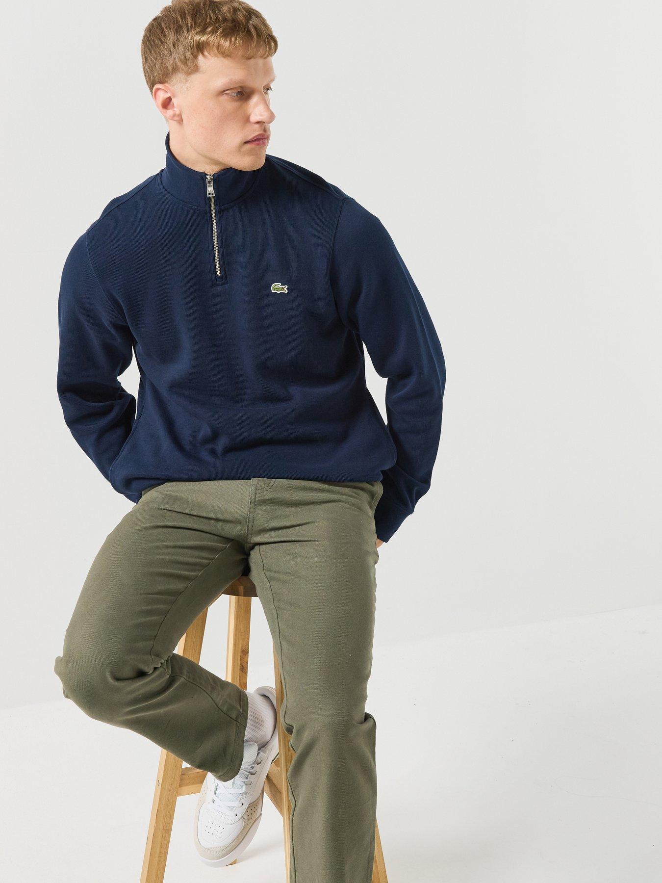 Image 4 of 6 of Lacoste Fleece Quarter Zip Sweat Top - Dark Blue