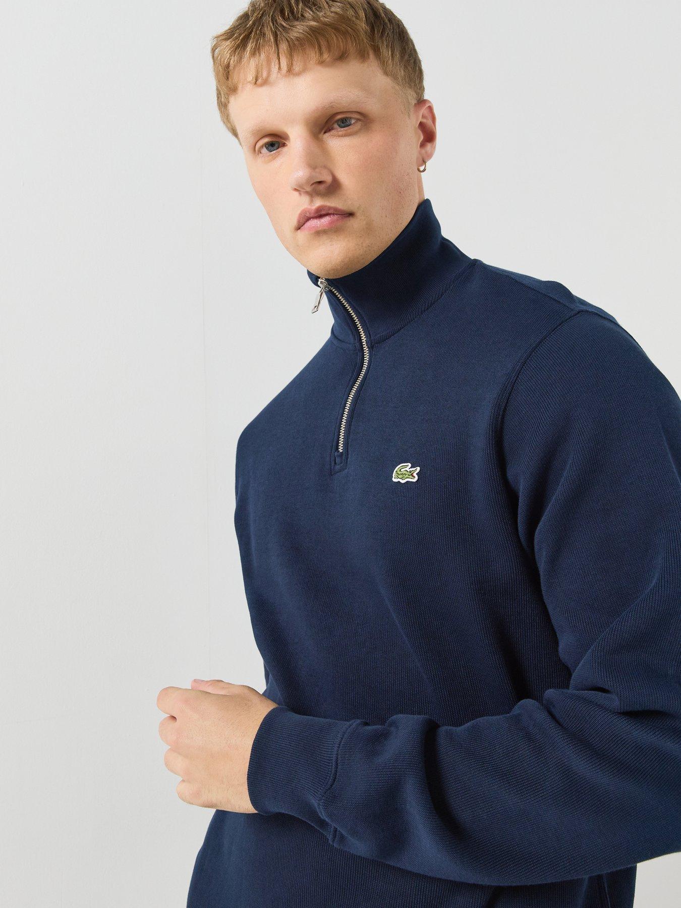 Image 5 of 6 of Lacoste Fleece Quarter Zip Sweat Top - Dark Blue