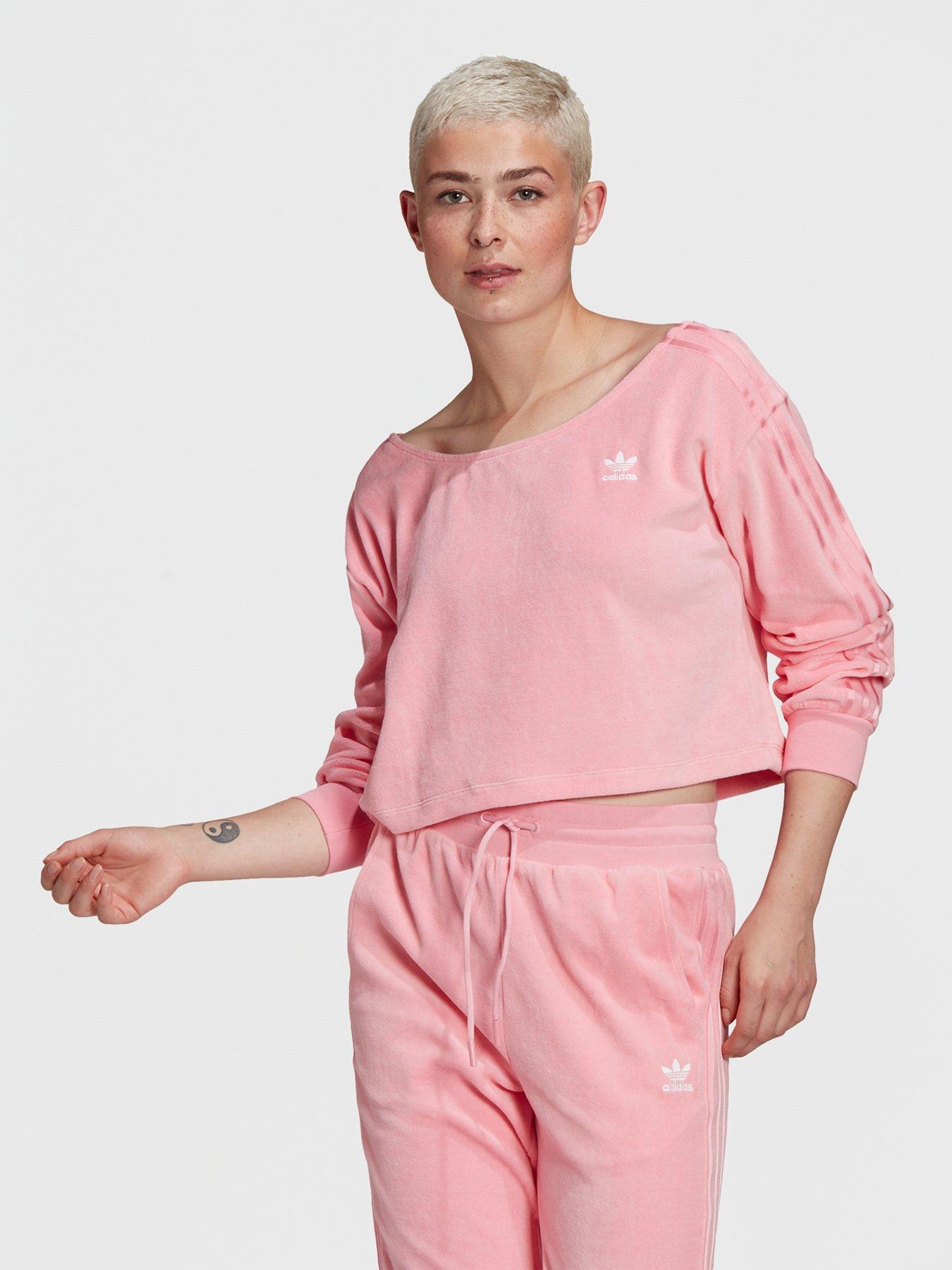 adidas Originals Relaxed Risque Velour Shoulder Sweater - Light Pink | Very