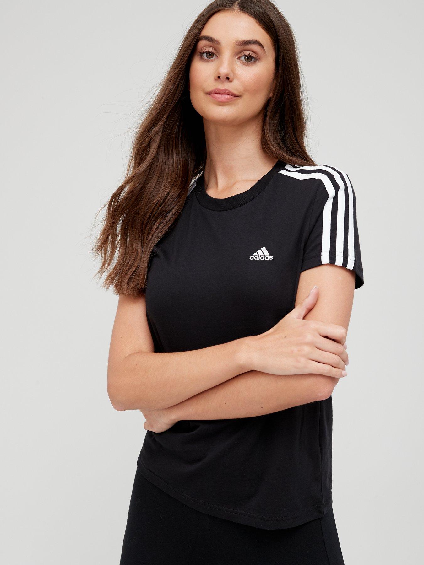 Image 1 of 4 of adidas Sportswear Essentials Slim 3-stripes T-shirt - Black/White