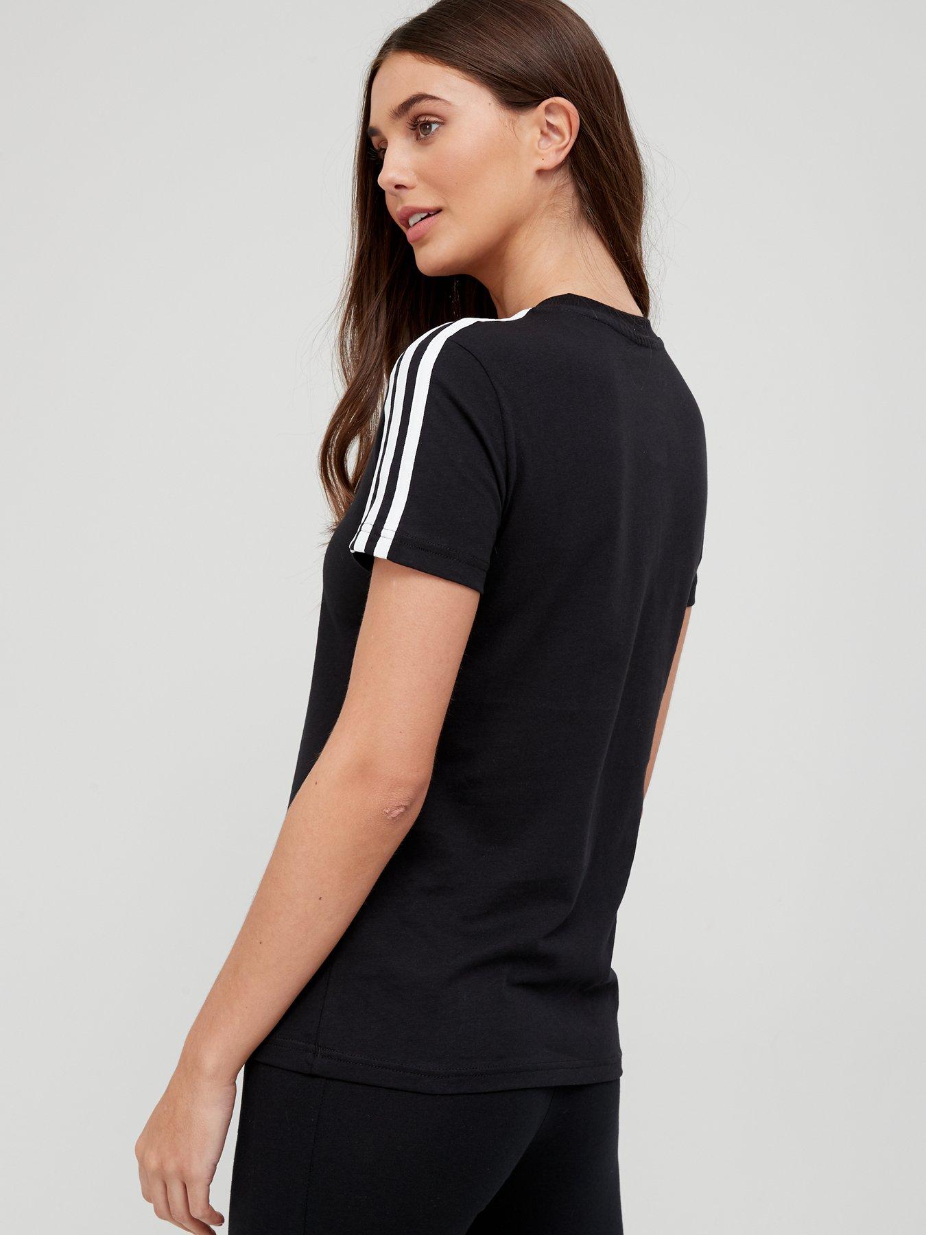 Image 2 of 4 of adidas Sportswear Essentials Slim 3-stripes T-shirt - Black/White