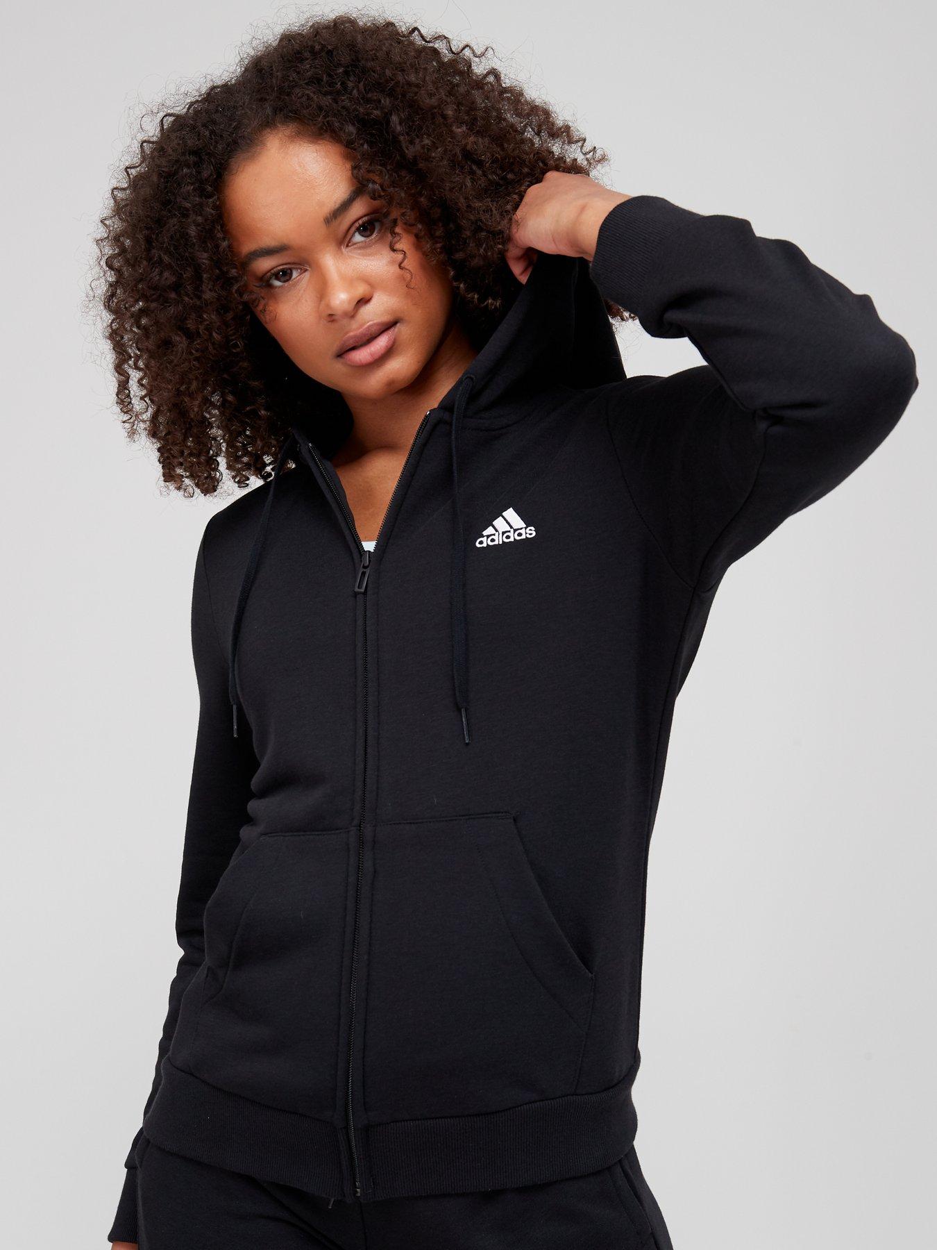 Buy adidas Essentials Linear Full-Zip French Terry Zip Hoodie Women  Lightgrey, White online