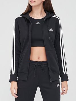 adidas-sportswear-womens-essentials-3-stripes-full-zip-hoodie-blackwhite