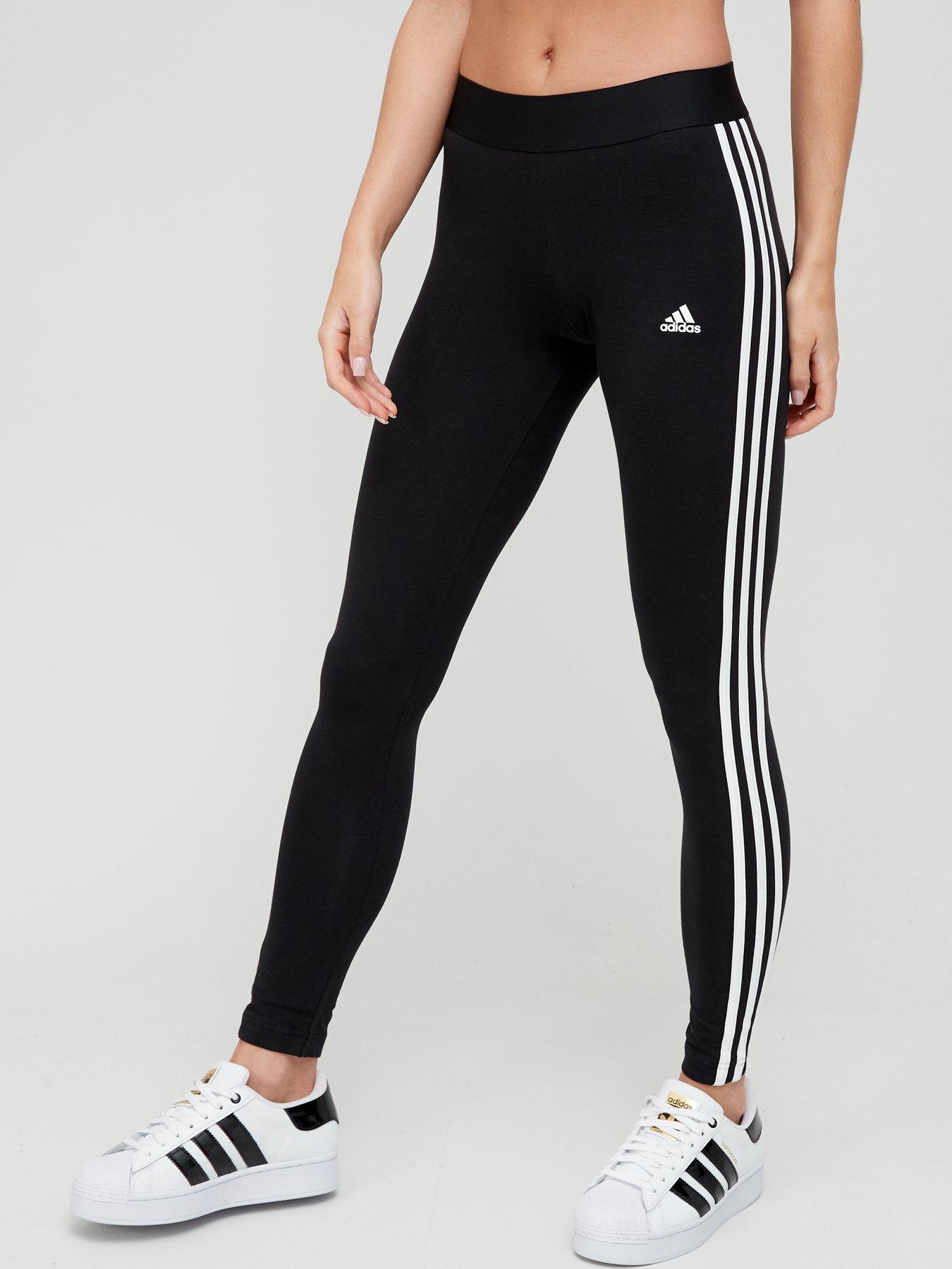 Adidas 3 stripe 2025 leggings black and white