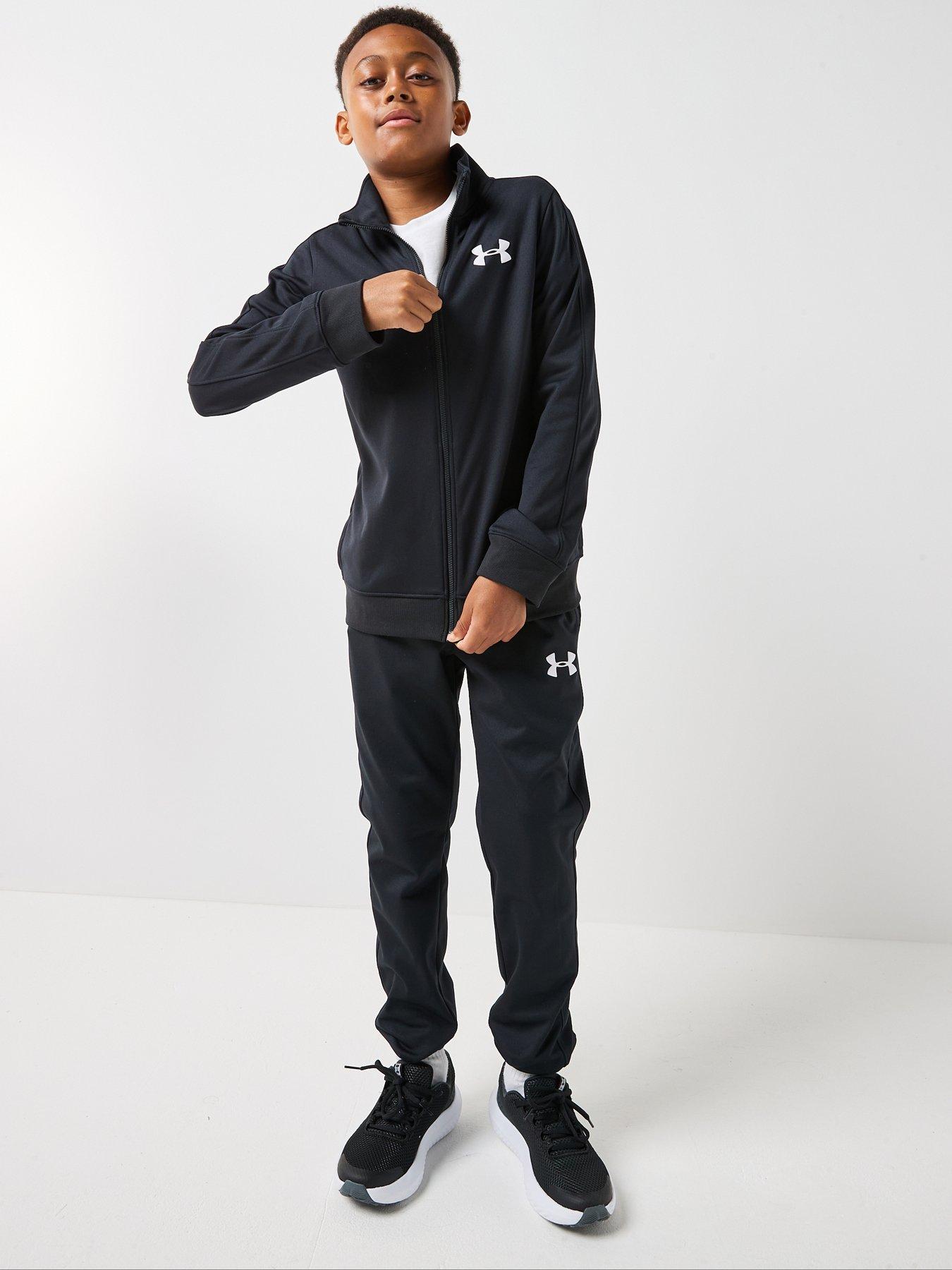 Image 1 of 6 of UNDER ARMOUR Boys Full-Zip Funnel Neck Tracksuit Set - Black/ White