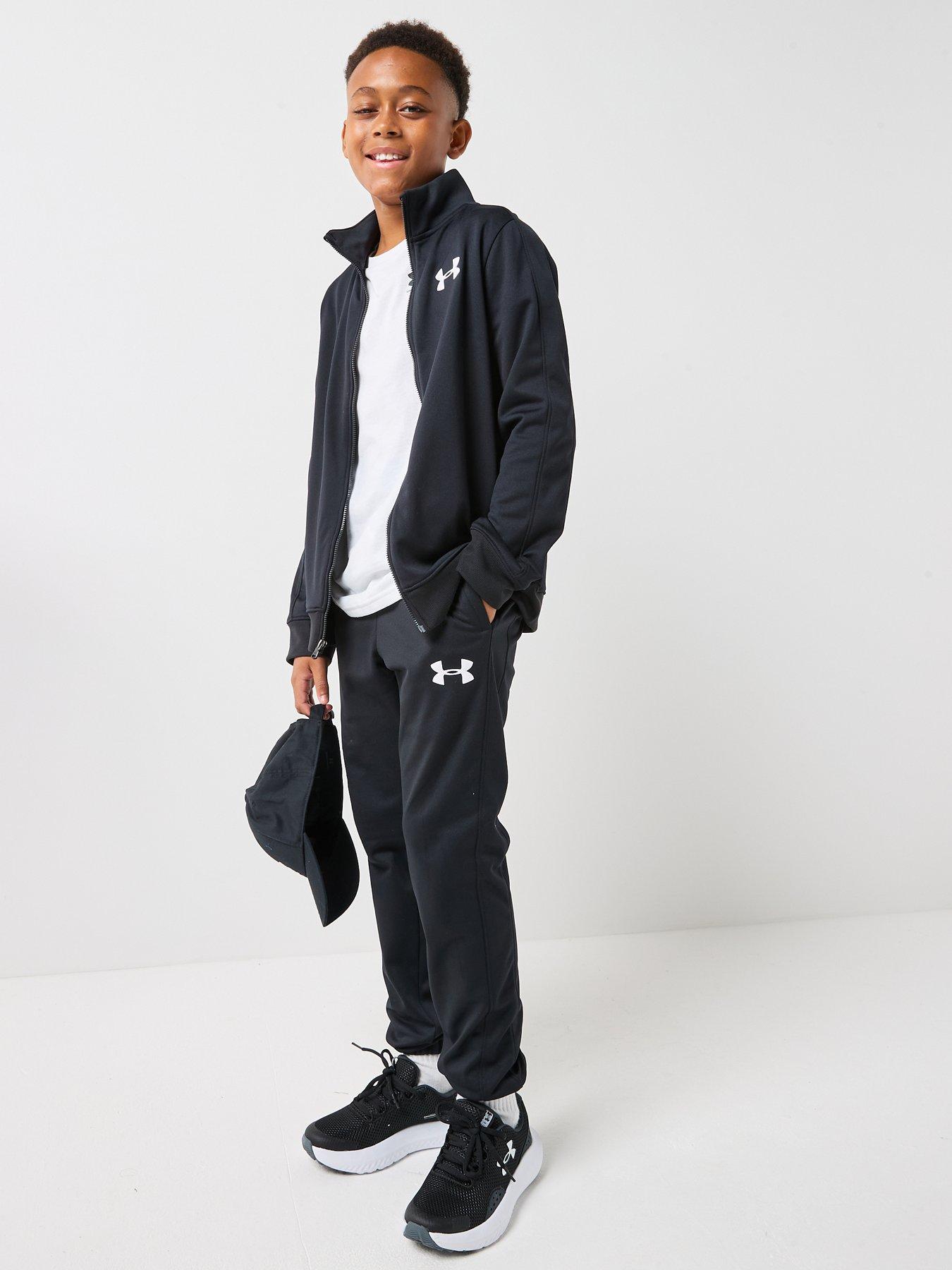 Image 3 of 6 of UNDER ARMOUR Boys Full-Zip Funnel Neck Tracksuit Set - Black/ White