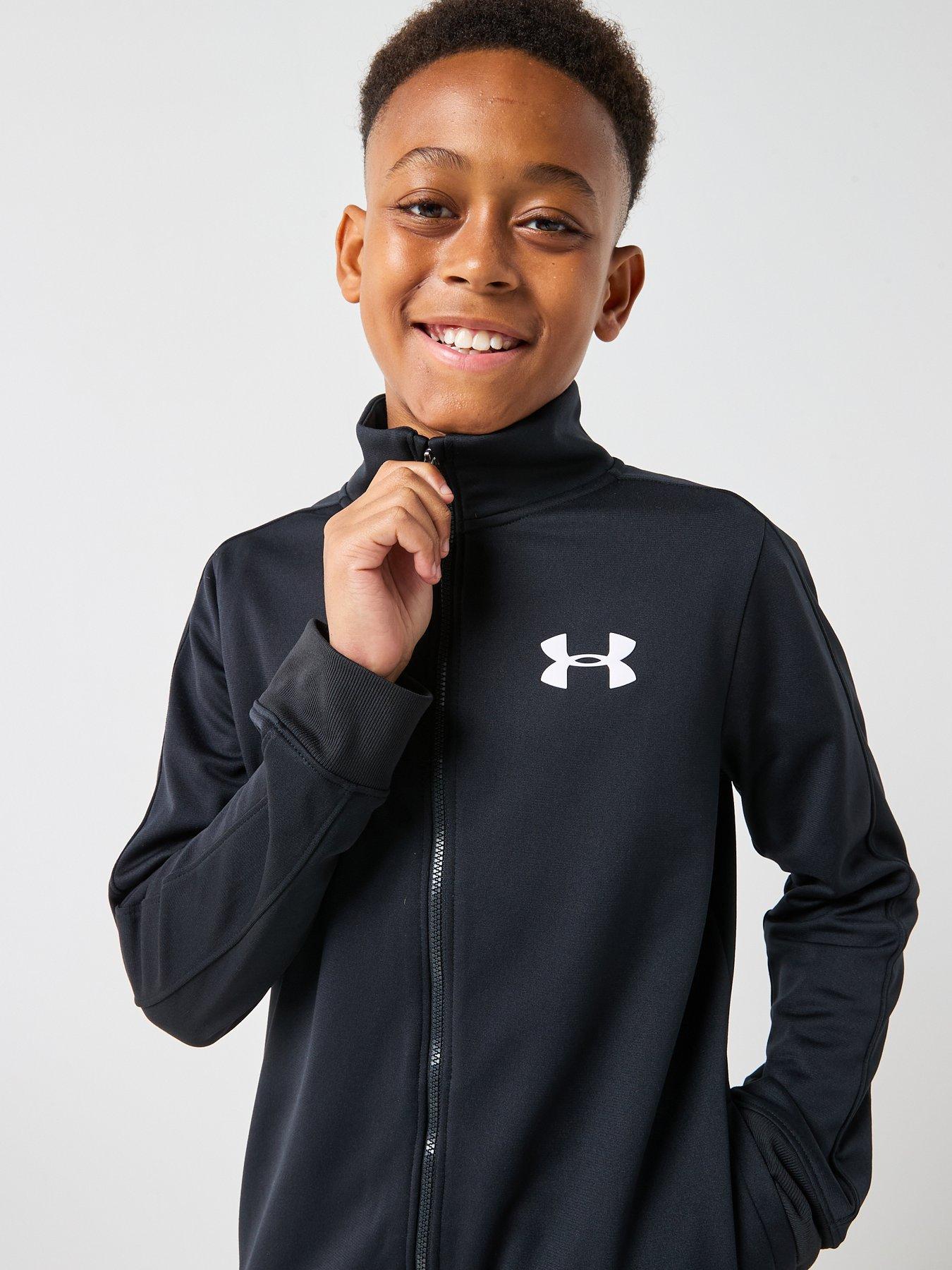 Image 4 of 6 of UNDER ARMOUR Boys Full-Zip Funnel Neck Tracksuit Set - Black/ White