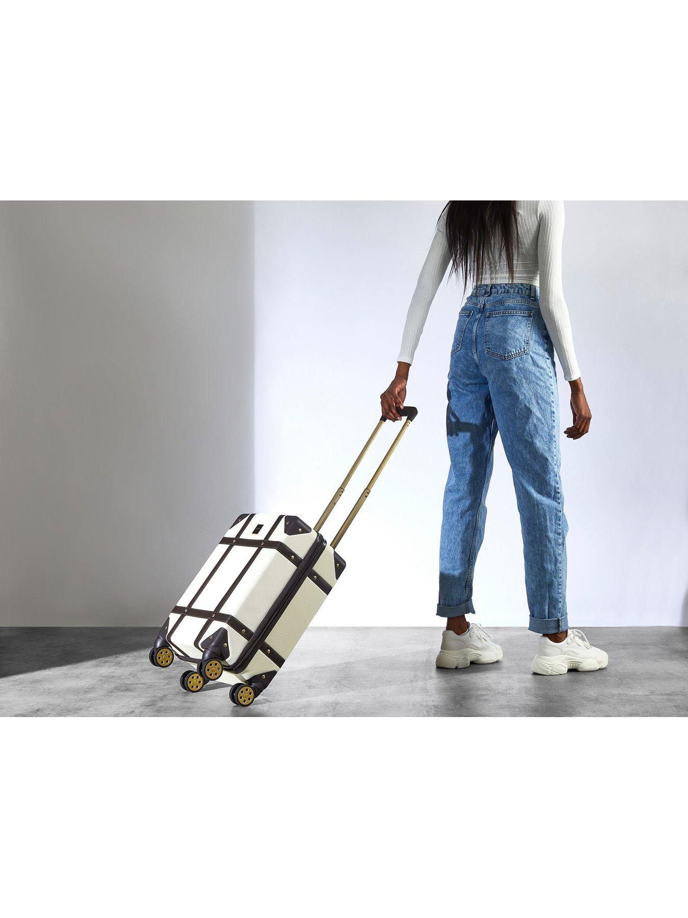 Image 4 of 7 of Rock Luggage Vintage Carry-on 8-Wheel Suitcase - Cream