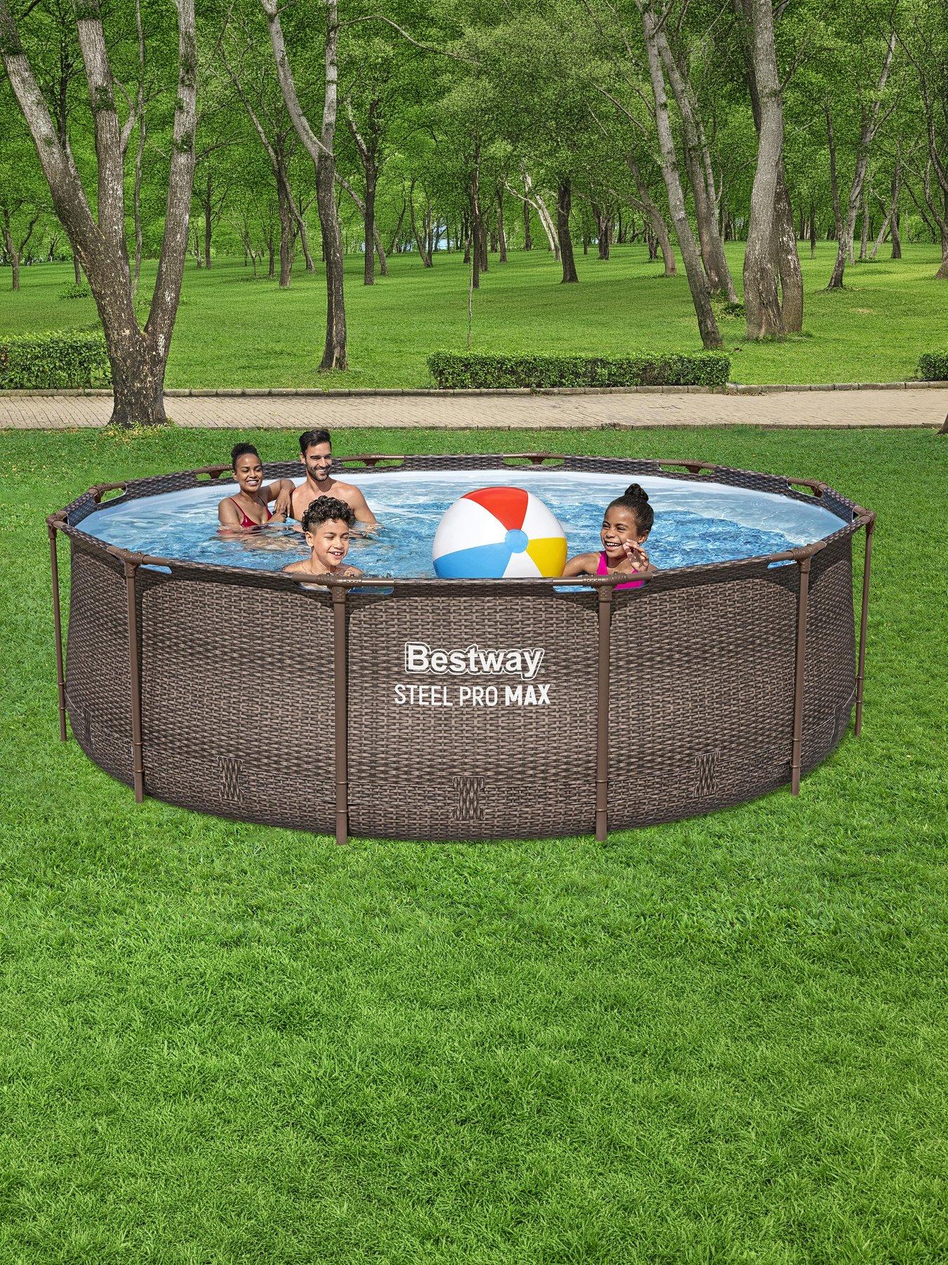 Bestway 12ft Steel Pro MAX Rattan Deluxe Pool Set, Filter Pump with Ladder