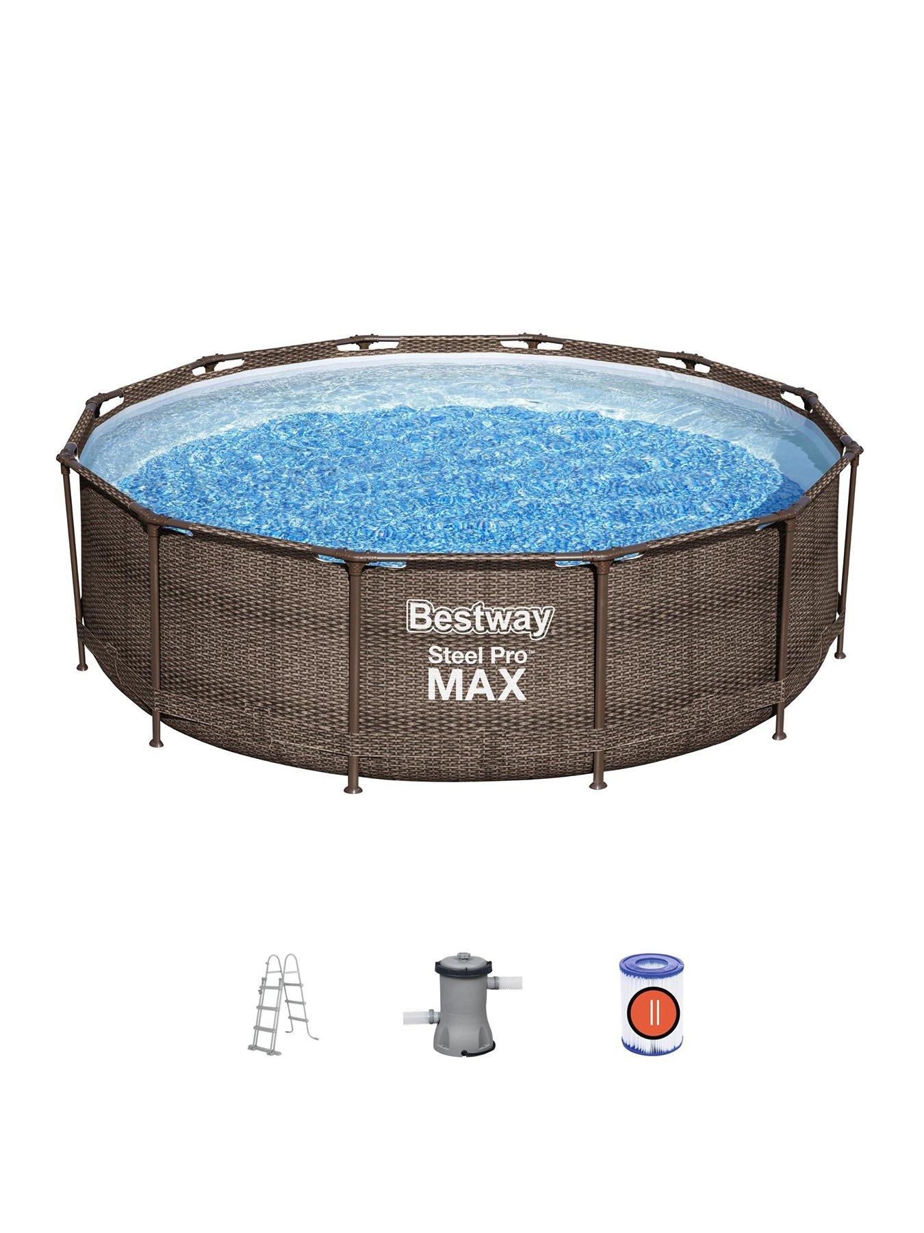 bestway-12ft-steel-pro-max-rattan-deluxe-pool-set-filter-pump-with-ladderfront