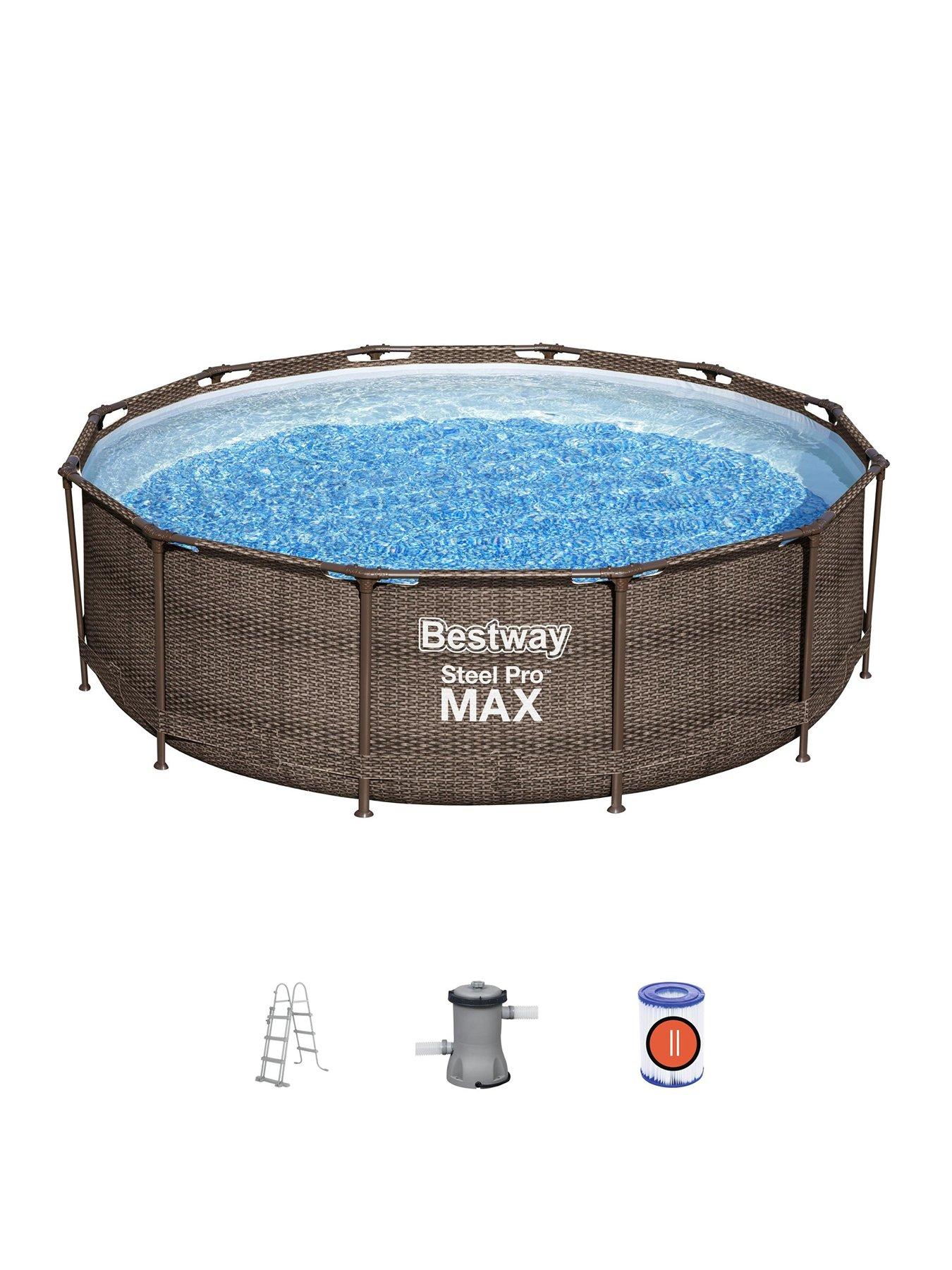 Image of Bestway 12ft Steel Pro MAX Rattan Deluxe Pool Set, Filter Pump with Ladder