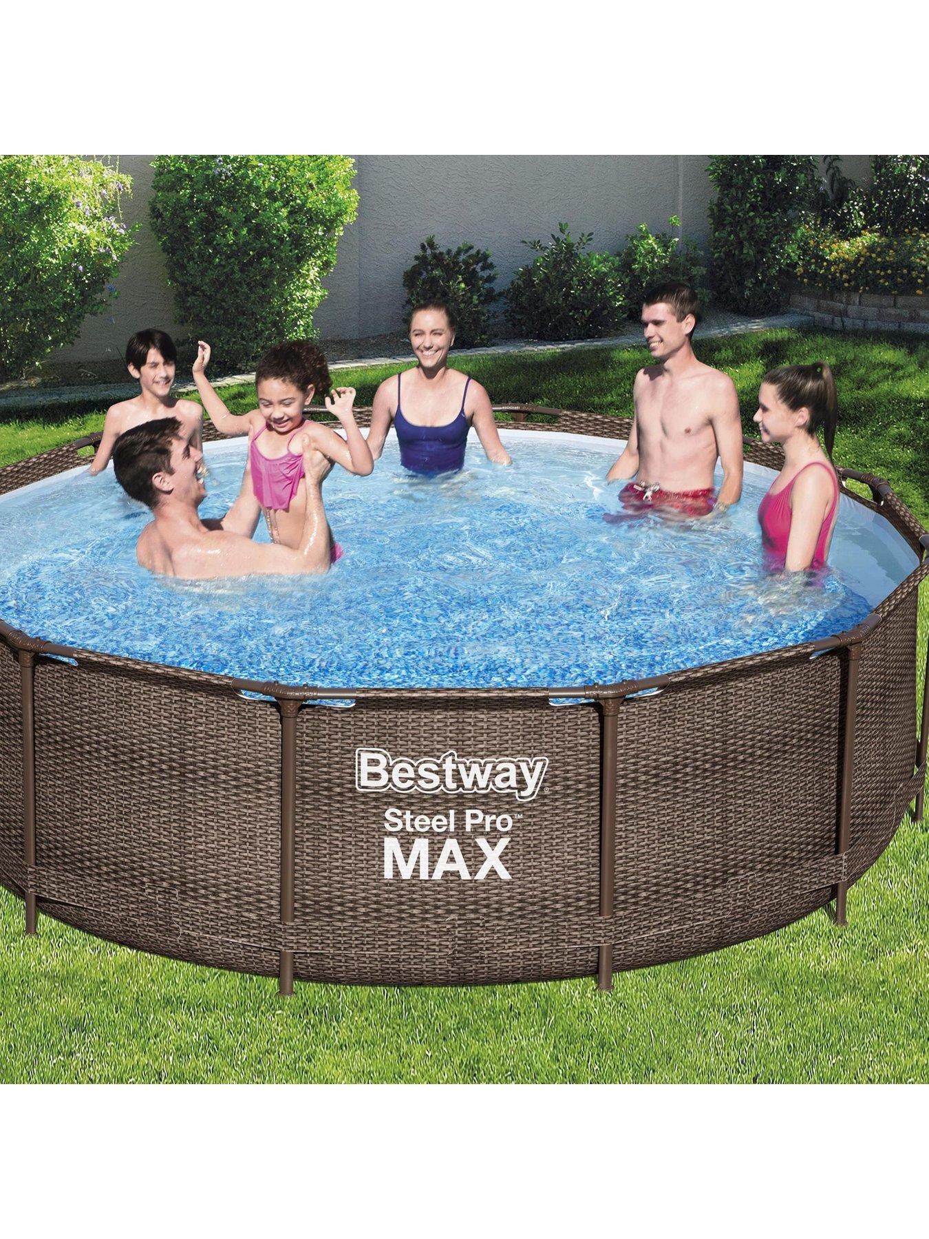 bestway-12ft-steel-pro-max-rattan-deluxe-pool-set-filter-pump-with-ladderback