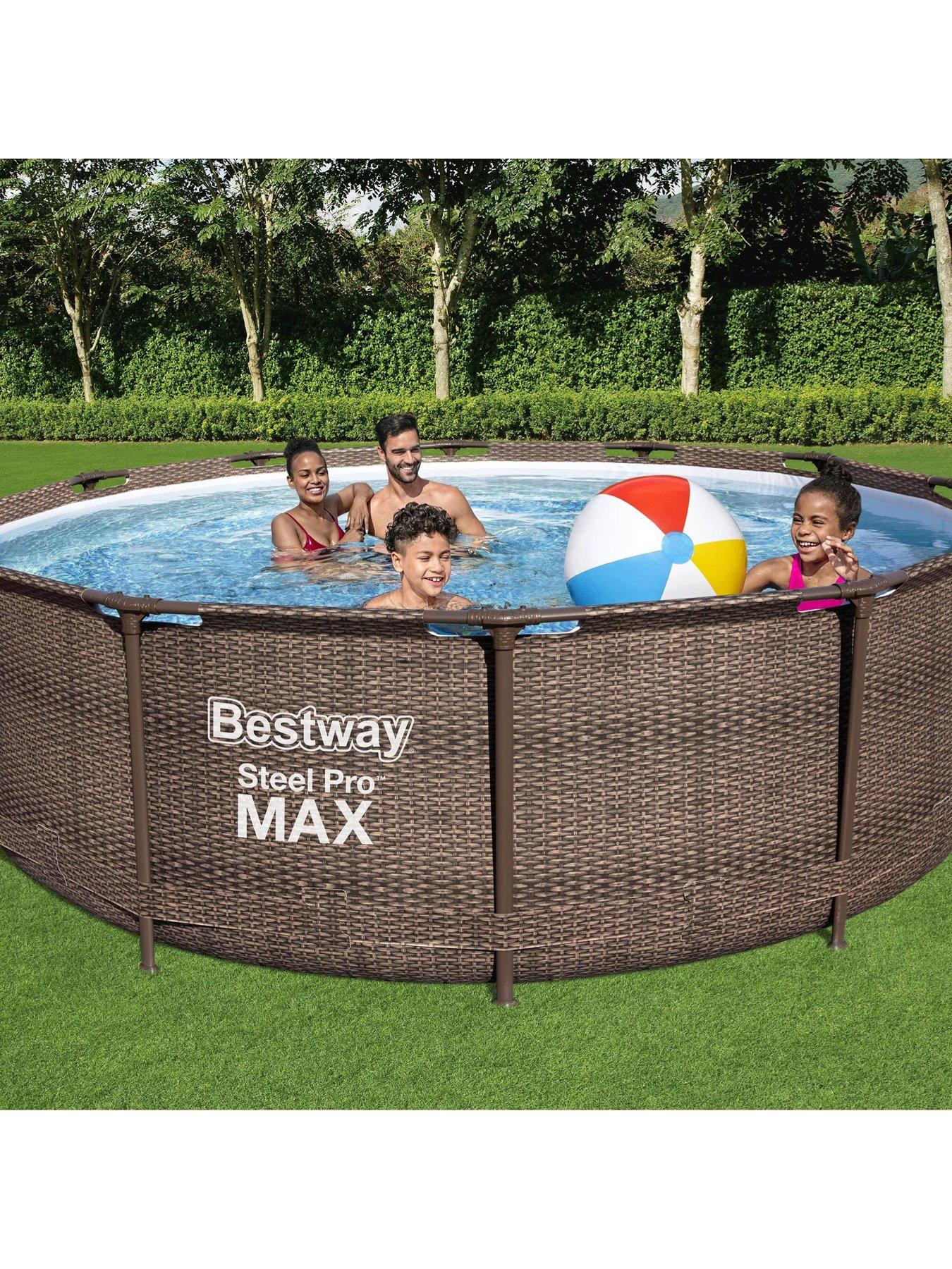 bestway-12ft-steel-pro-max-rattan-deluxe-pool-set-filter-pump-with-ladderoutfit