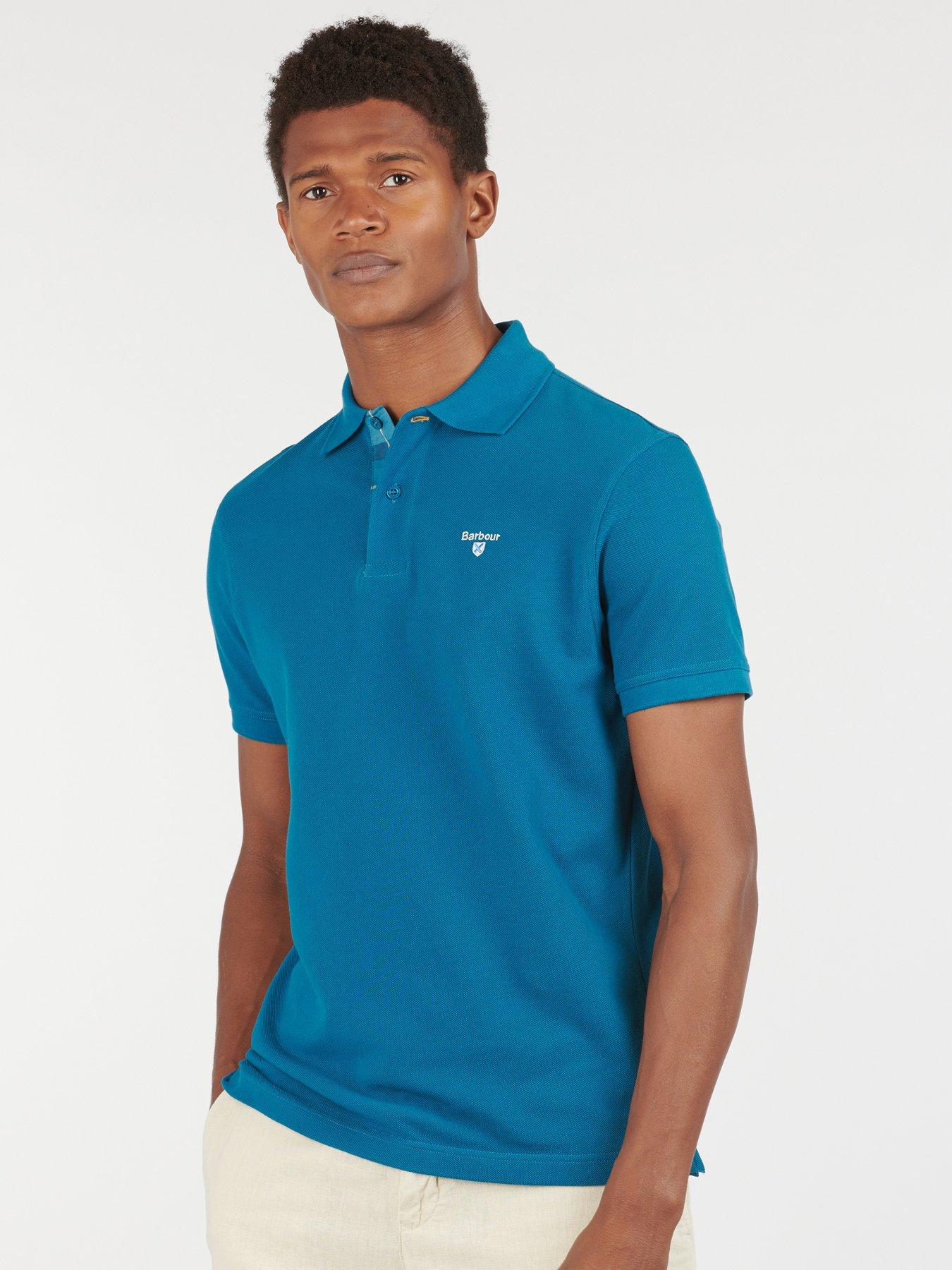 Image 1 of 4 of Barbour Tartan Pique Regular Fit Polo Shirt - Blue