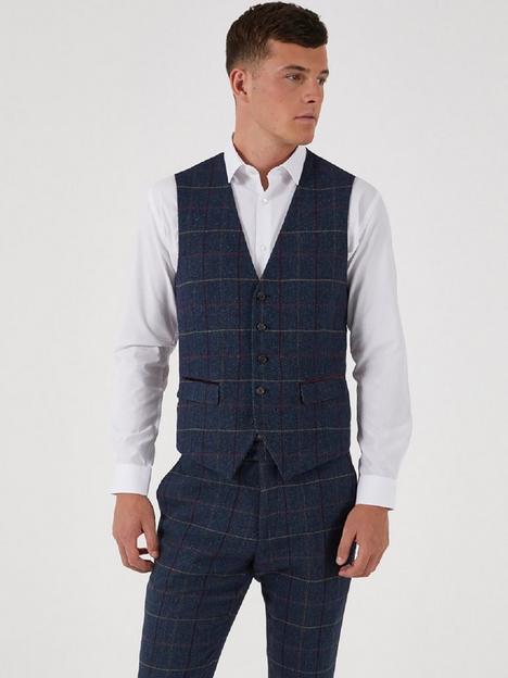 skopes-doyle-check-standard-waistcoat-dark-blue