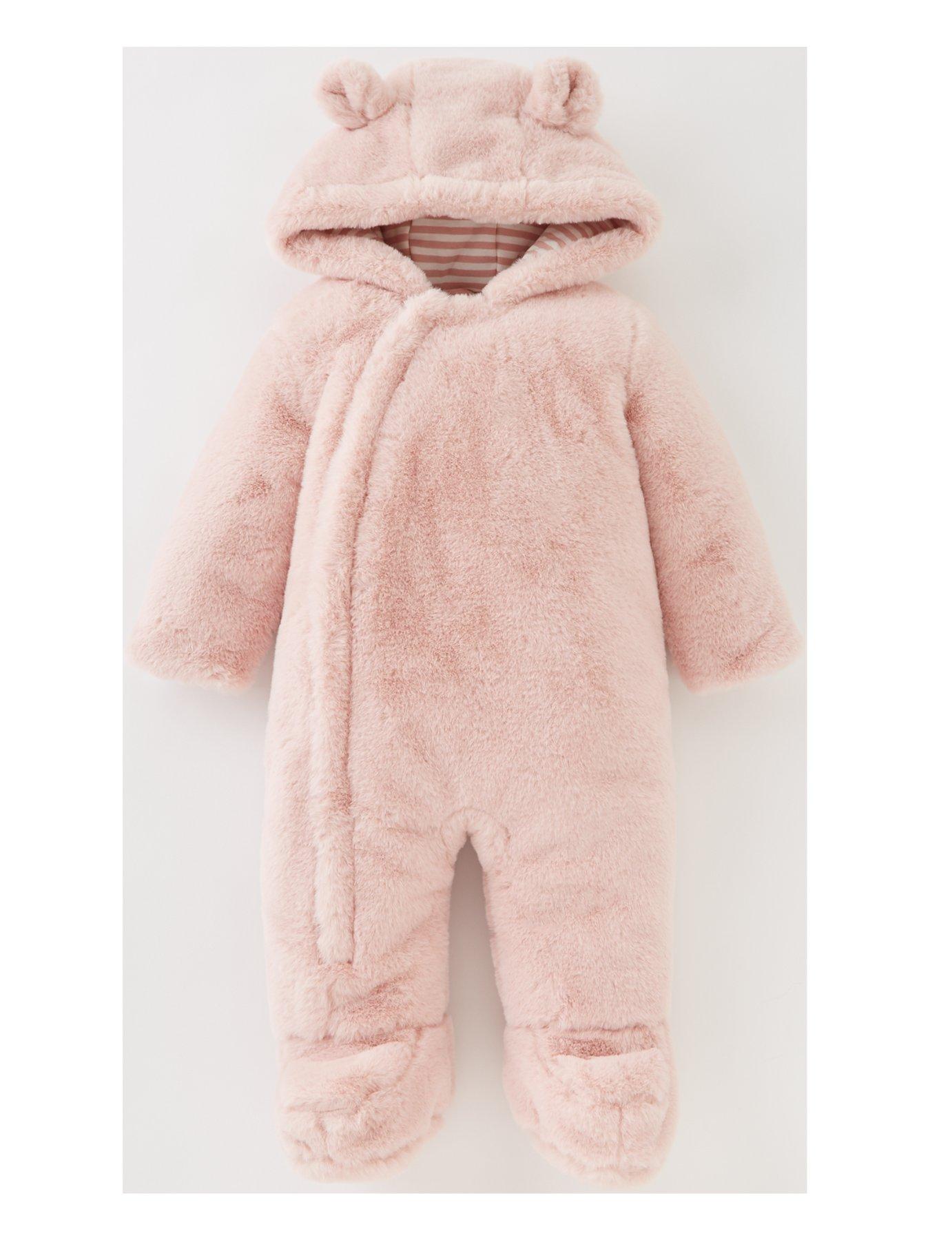 Image 1 of 3 of The Very Collection Girls Faux Fur Hooded Zip Through Cuddle Suit - Pink