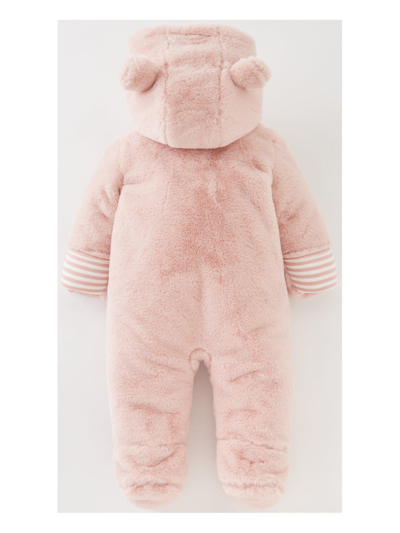 Image 2 of 3 of The Very Collection Girls Faux Fur Hooded Zip Through Cuddle Suit - Pink