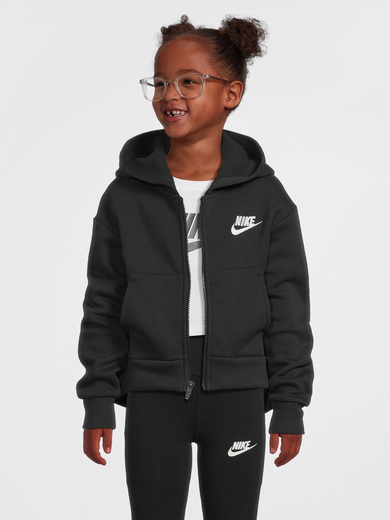 Nike Girls NSW Club Fleece Full Zip Hoodie Black White Very Ireland