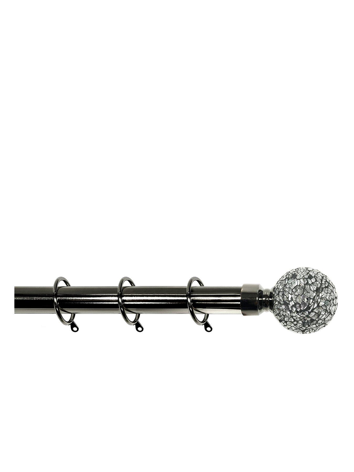 undefined Crackle Glass Finial Extendable Curtain Pole – Black