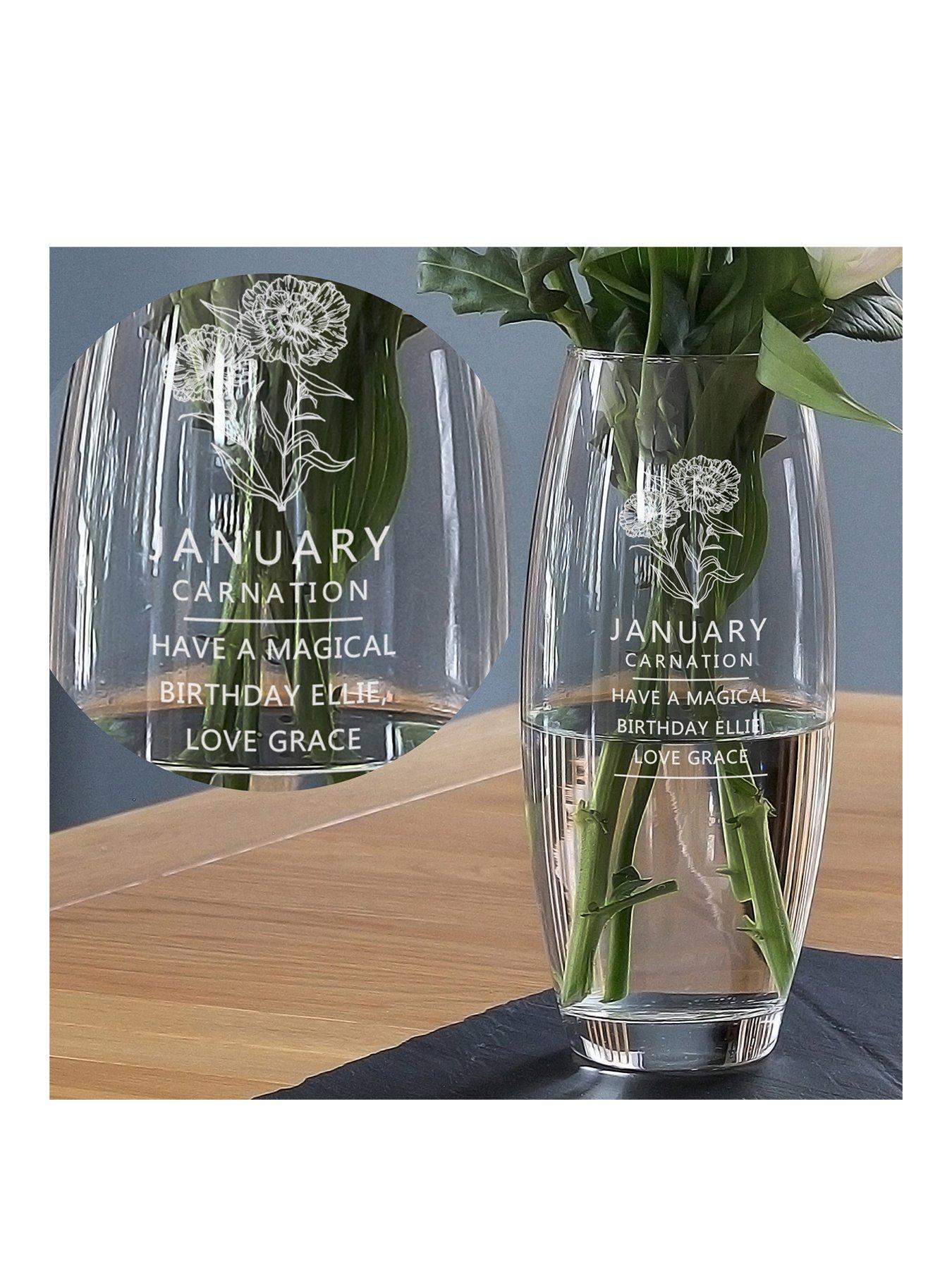 Image 1 of 1 of The Personalised Memento Company Personalised Birth Flower Engraved Vase