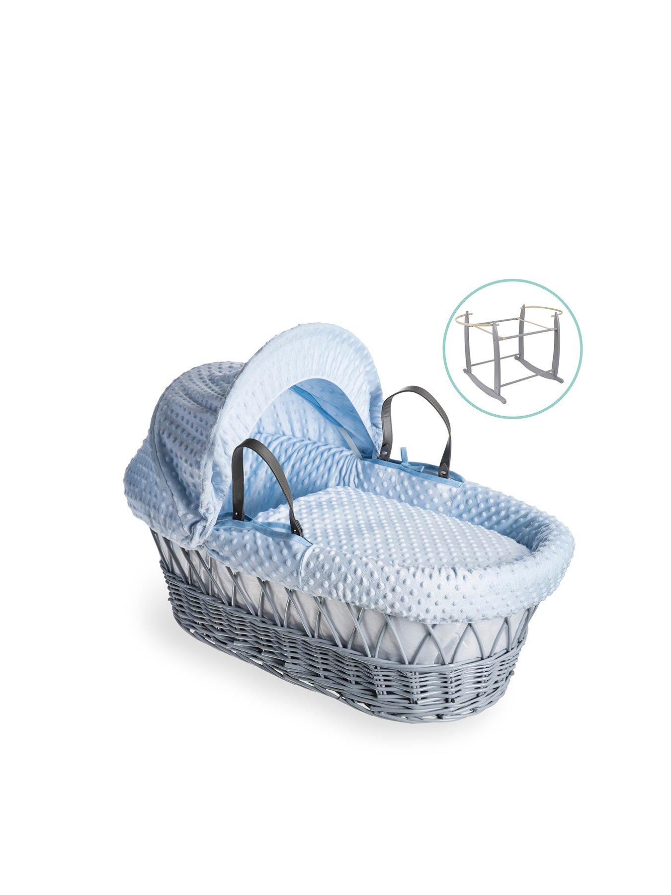 clair-de-lune-dimple-grey-wicker-moses-basket-amp-deluxe-rocking-stand-blue