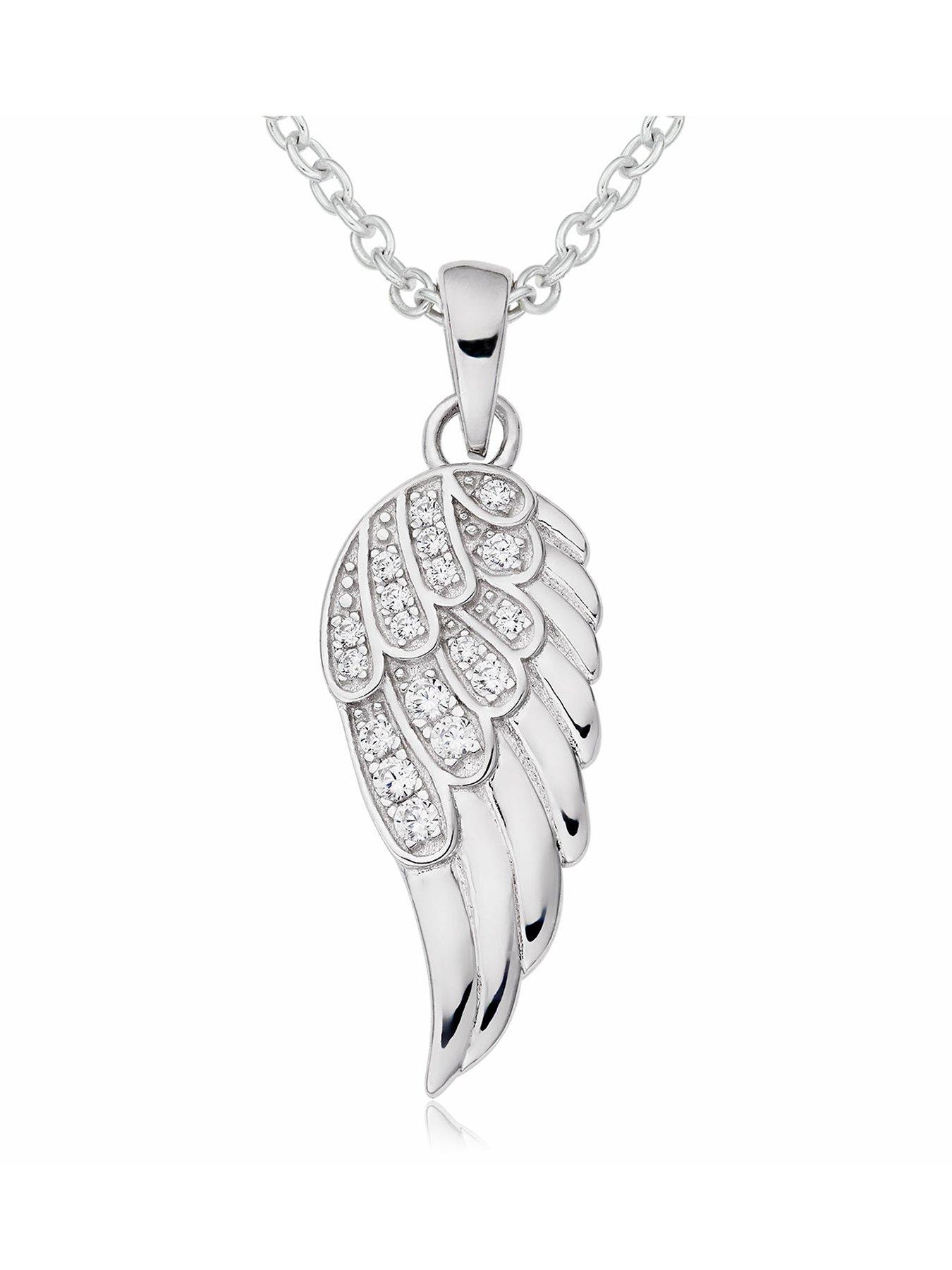 Beaverbrooks Silver Cubic Zirconia Angel Wing Pendant