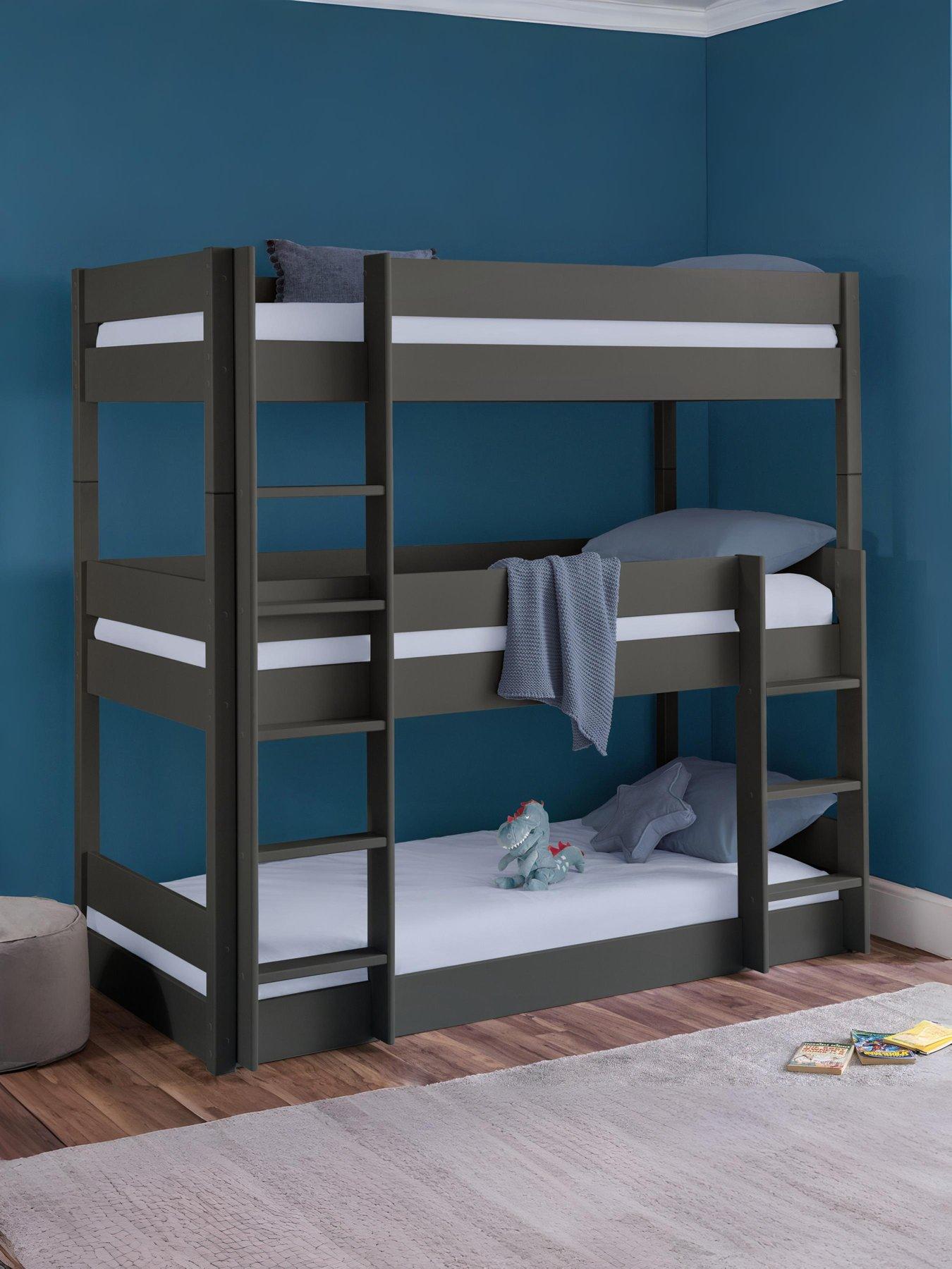 Image of Julian Bowen Trio Triple Stacker Bunk Bed with Spring Mattress Option - Anthracite Grey