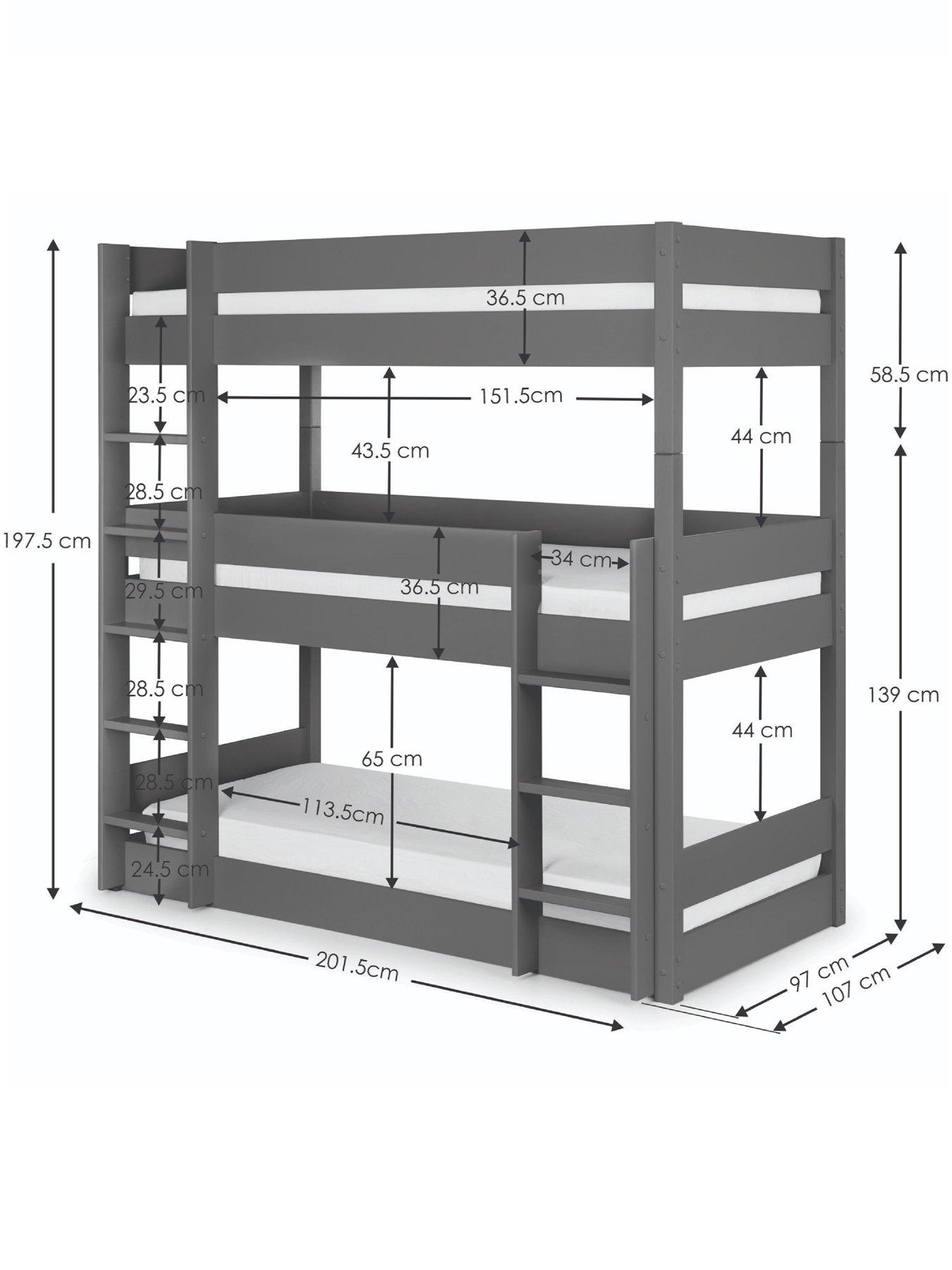 julian-bowen-trio-triple-stacker-bunk-bed-anthracite-grey-includes-spring-mattressesdetail