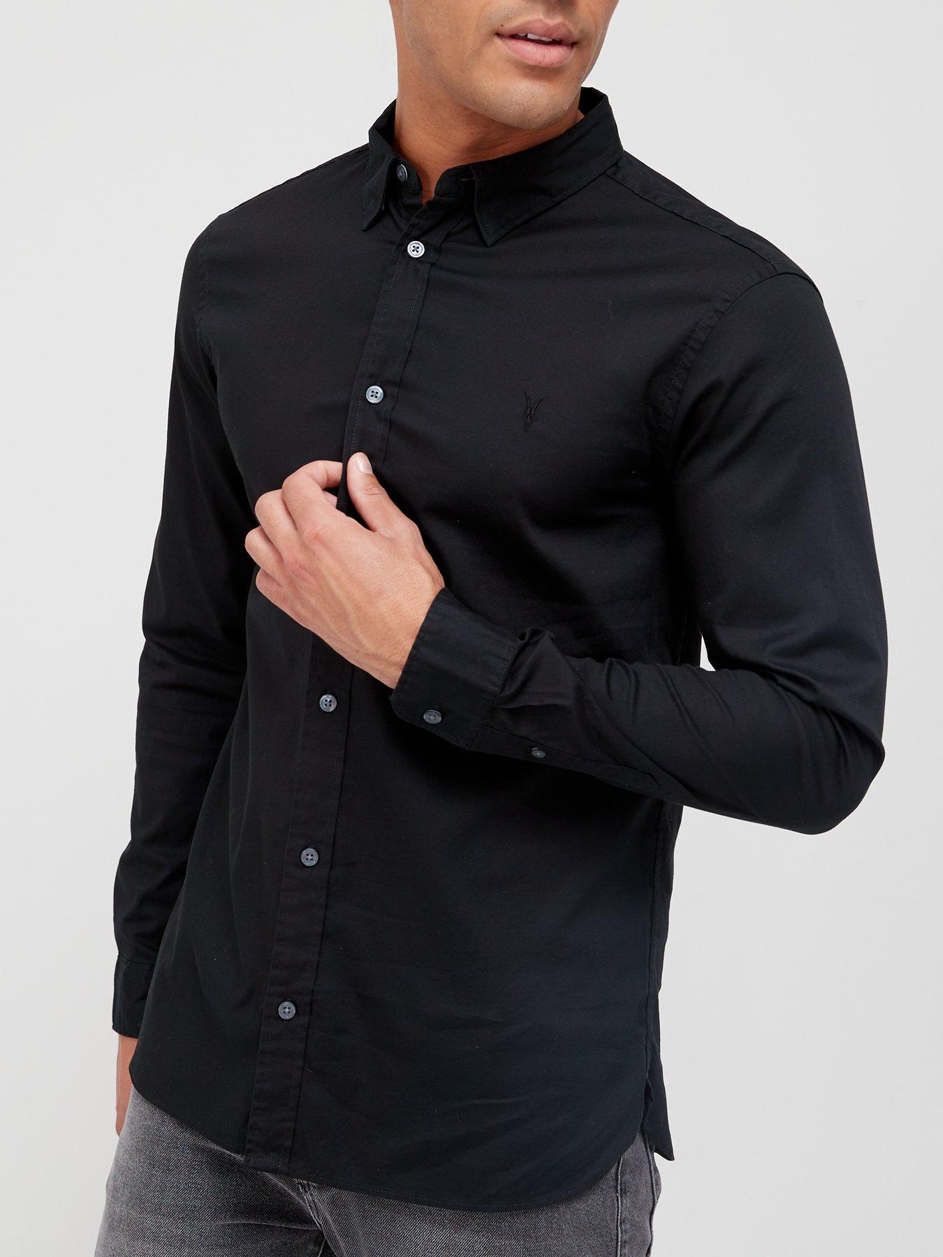 Image 1 of 4 of AllSaints Hawthorne Long Sleeve Shirt - Black