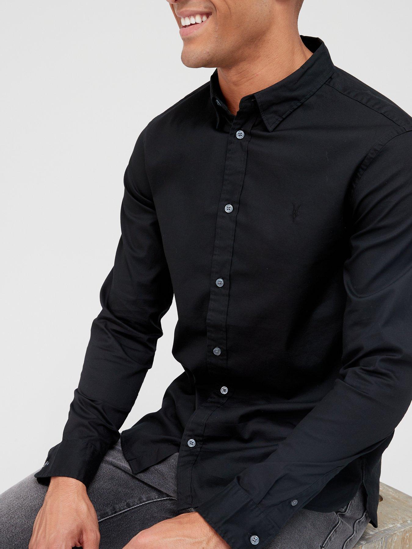 Image 4 of 4 of AllSaints Hawthorne Long Sleeve Shirt - Black