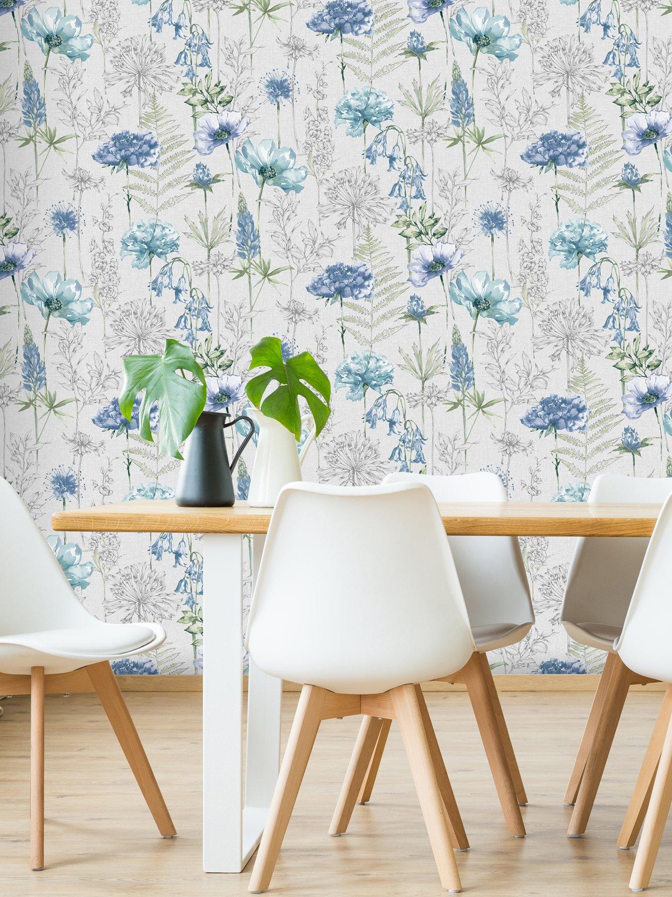 fresco-floral-sketch-blue-wallpaper